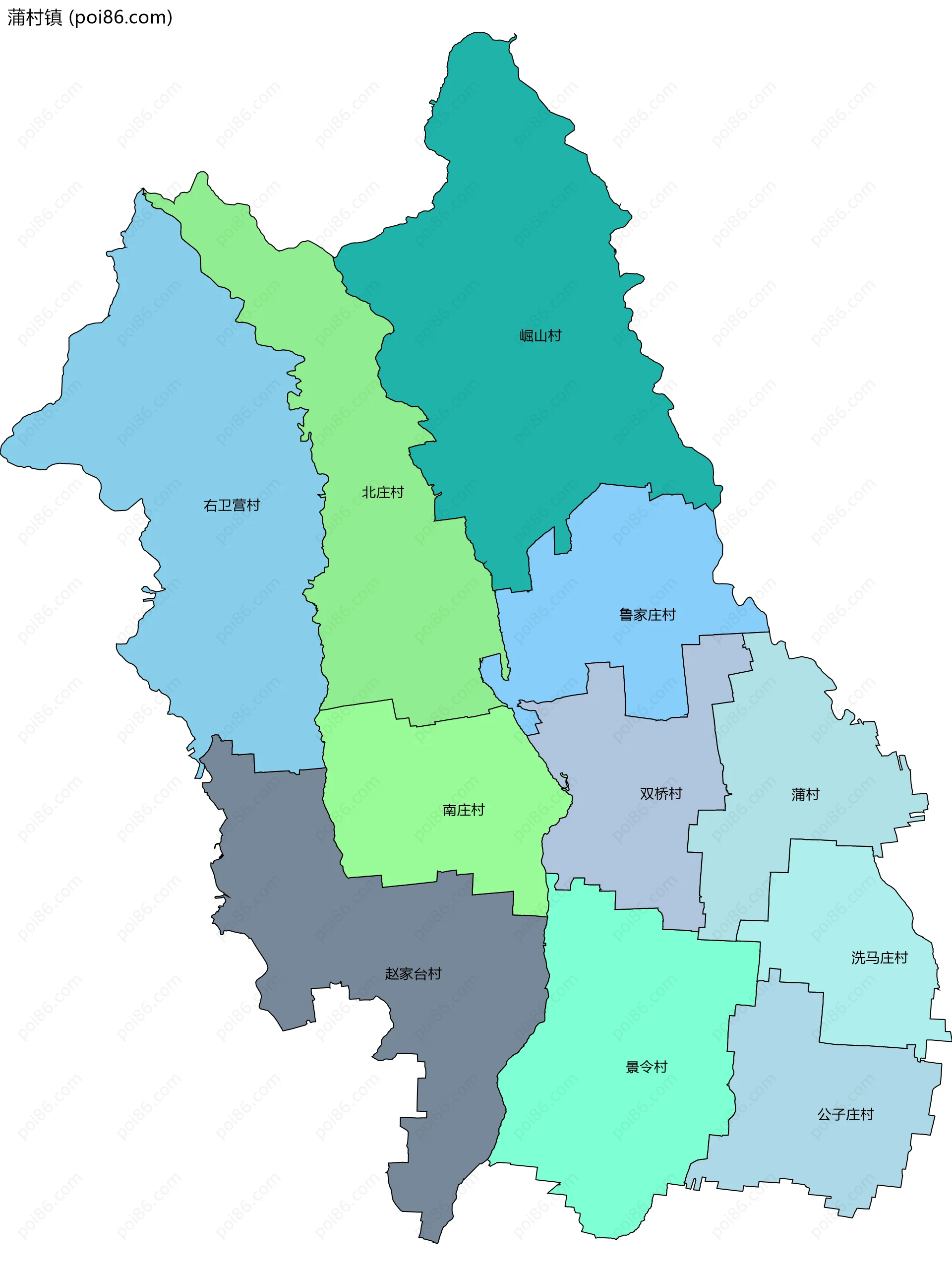 蒲村镇边界地图(五级行政区划)