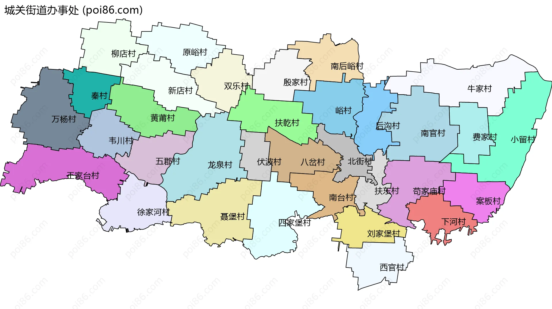 城关街道办事处边界地图(五级行政区划)