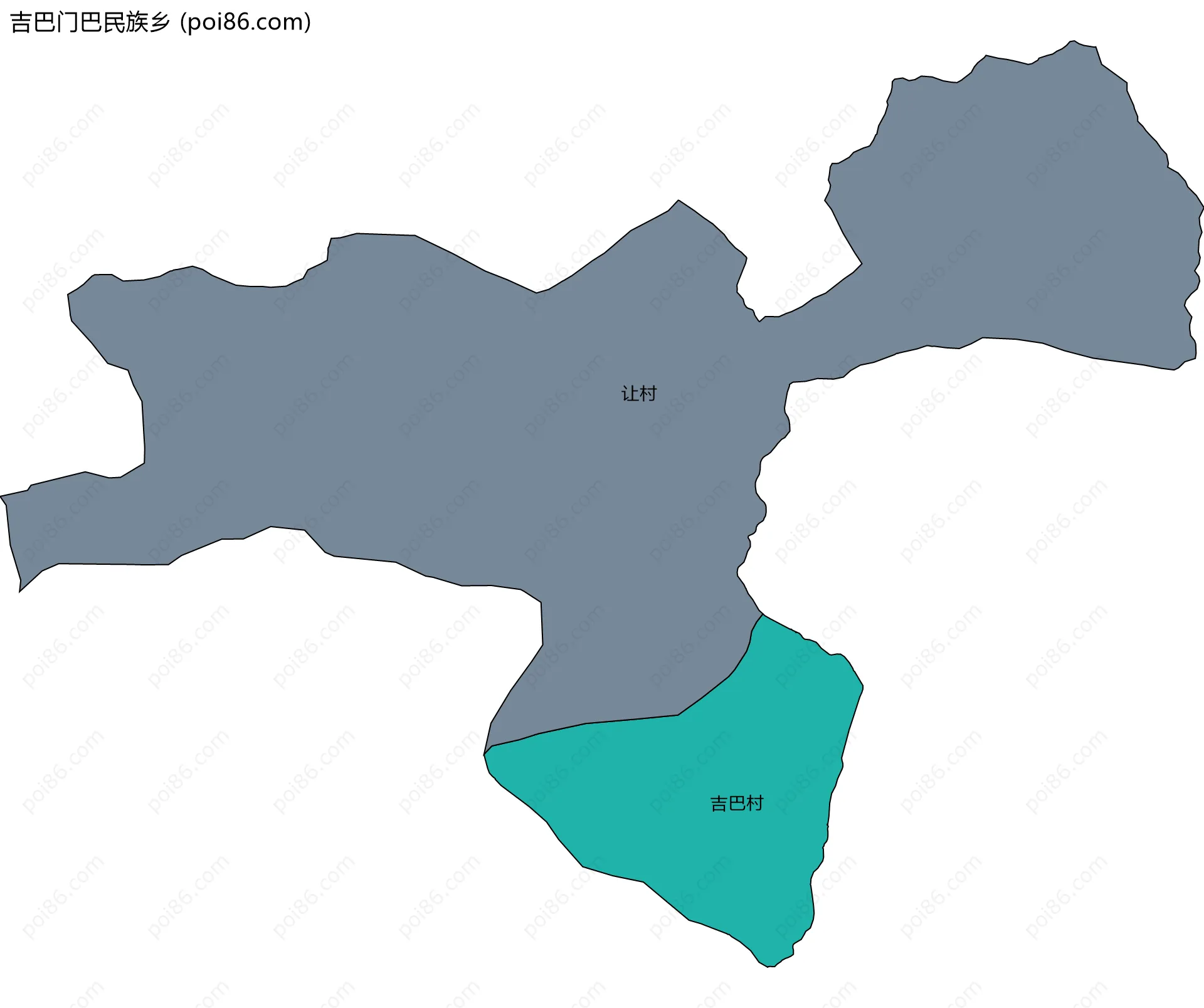 吉巴门巴民族乡边界地图(五级行政区划)