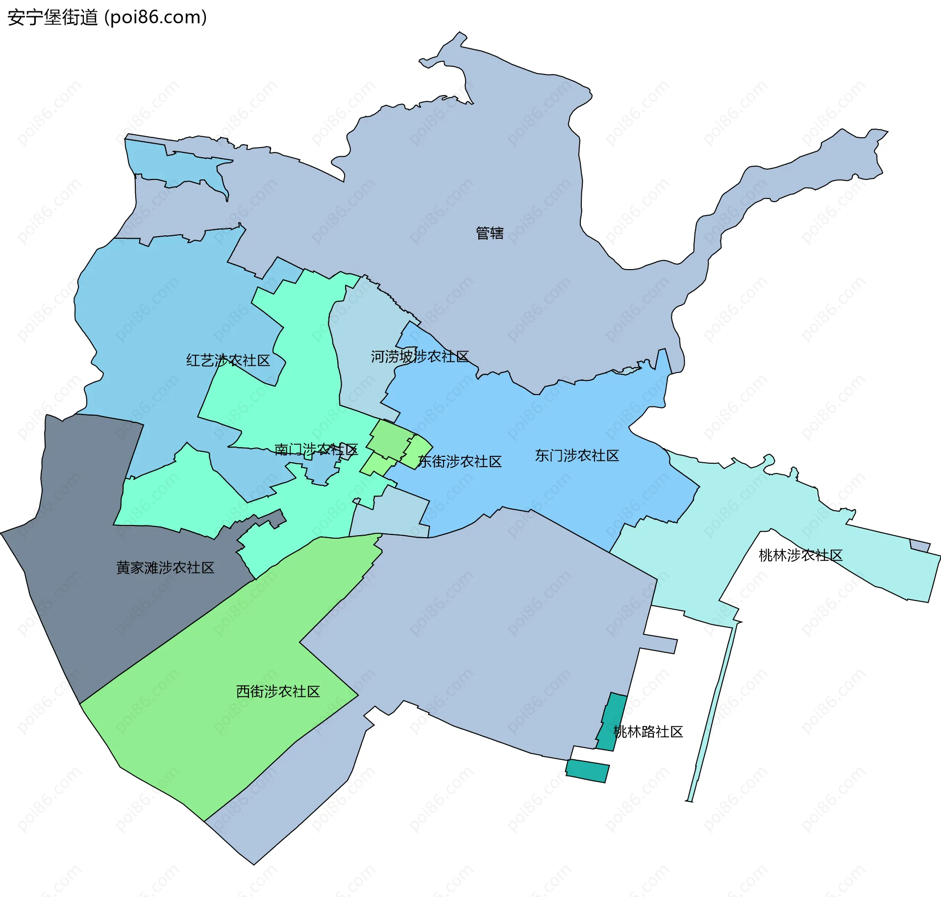安宁堡街道边界地图(五级行政区划)