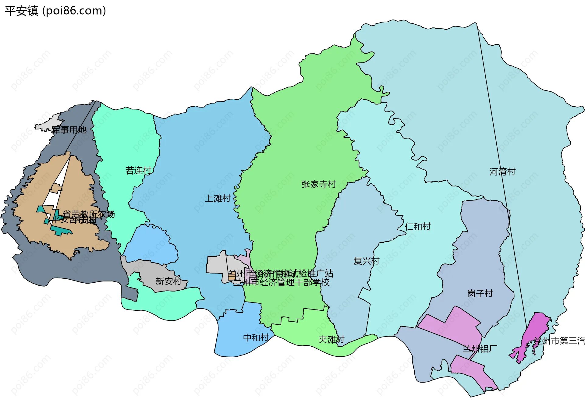 平安镇边界地图(五级行政区划)