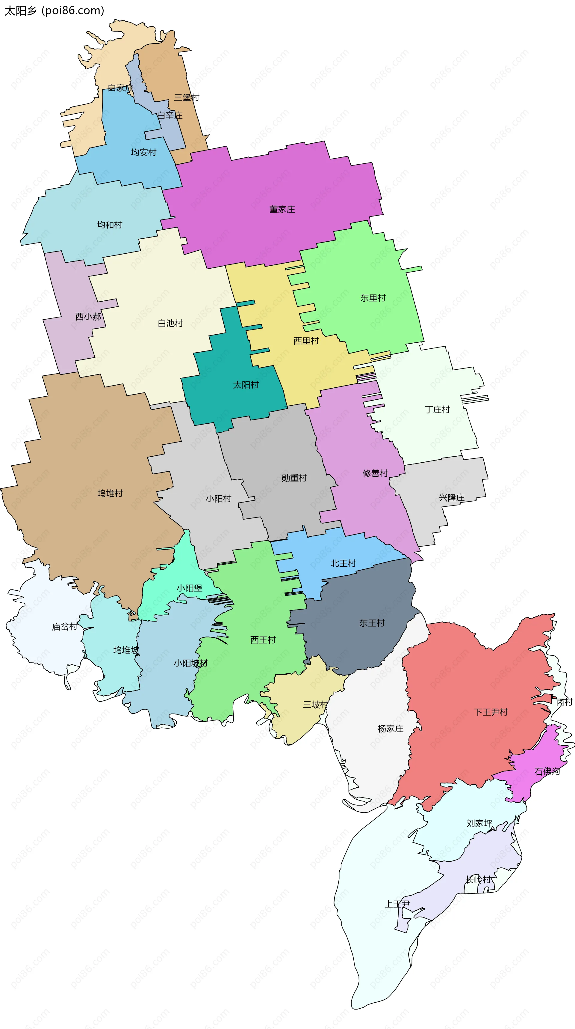 太阳乡边界地图(五级行政区划)