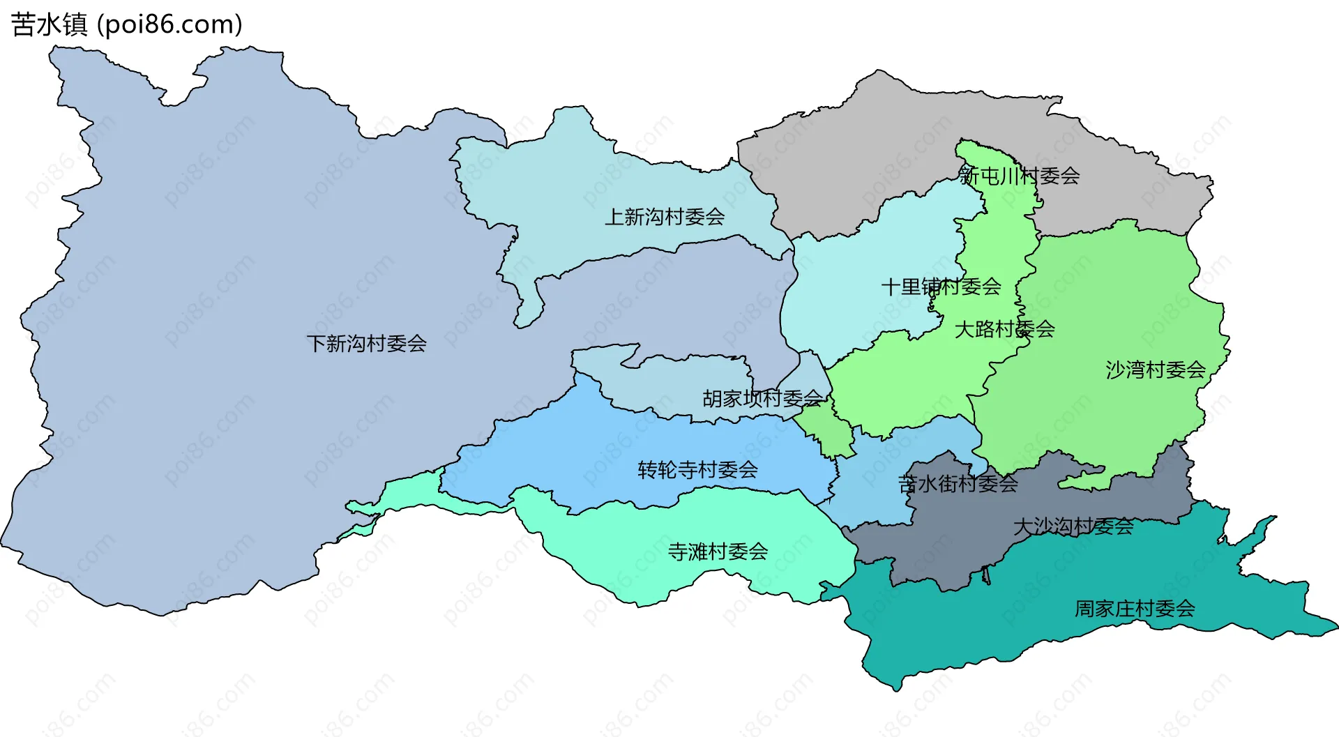 苦水镇边界地图(五级行政区划)