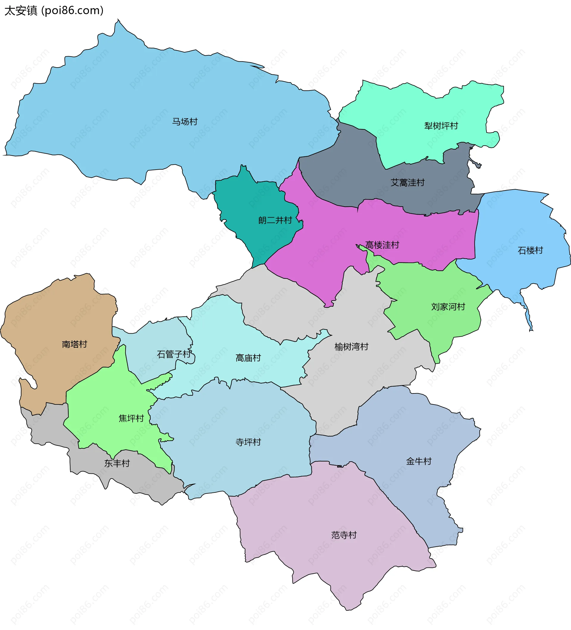 太安镇边界地图(五级行政区划)