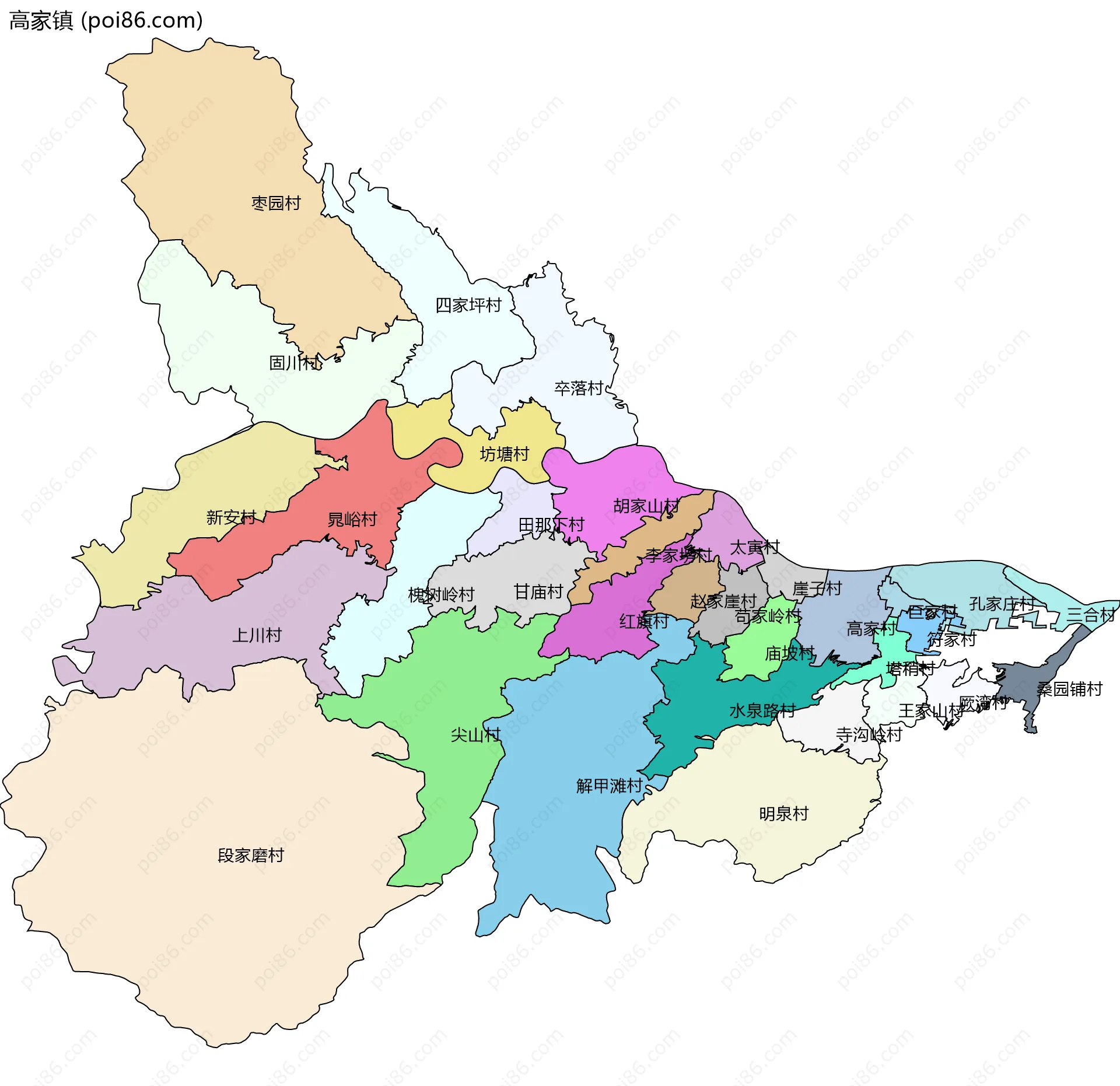 高家镇边界地图(五级行政区划)