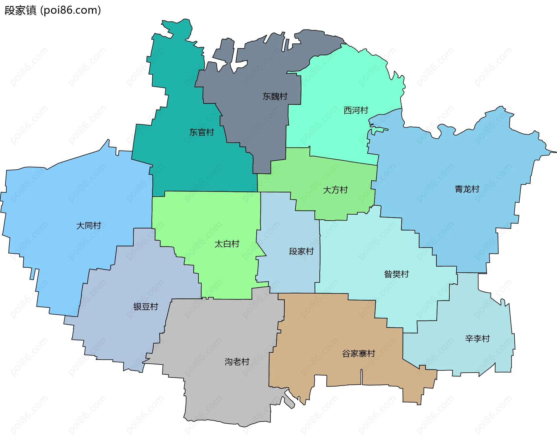 段家镇边界地图(五级行政区划)