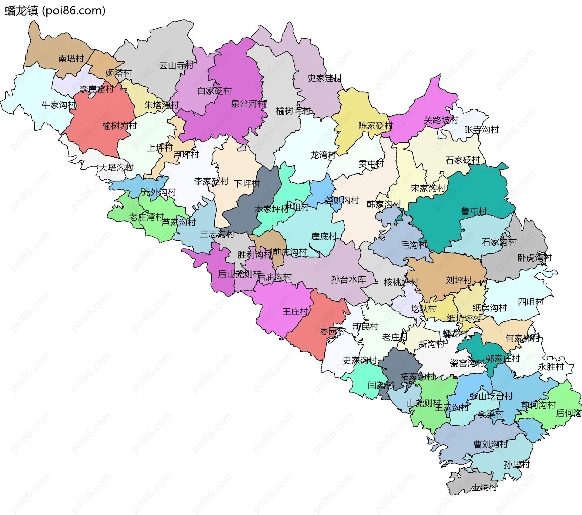 蟠龙镇边界地图(五级行政区划)