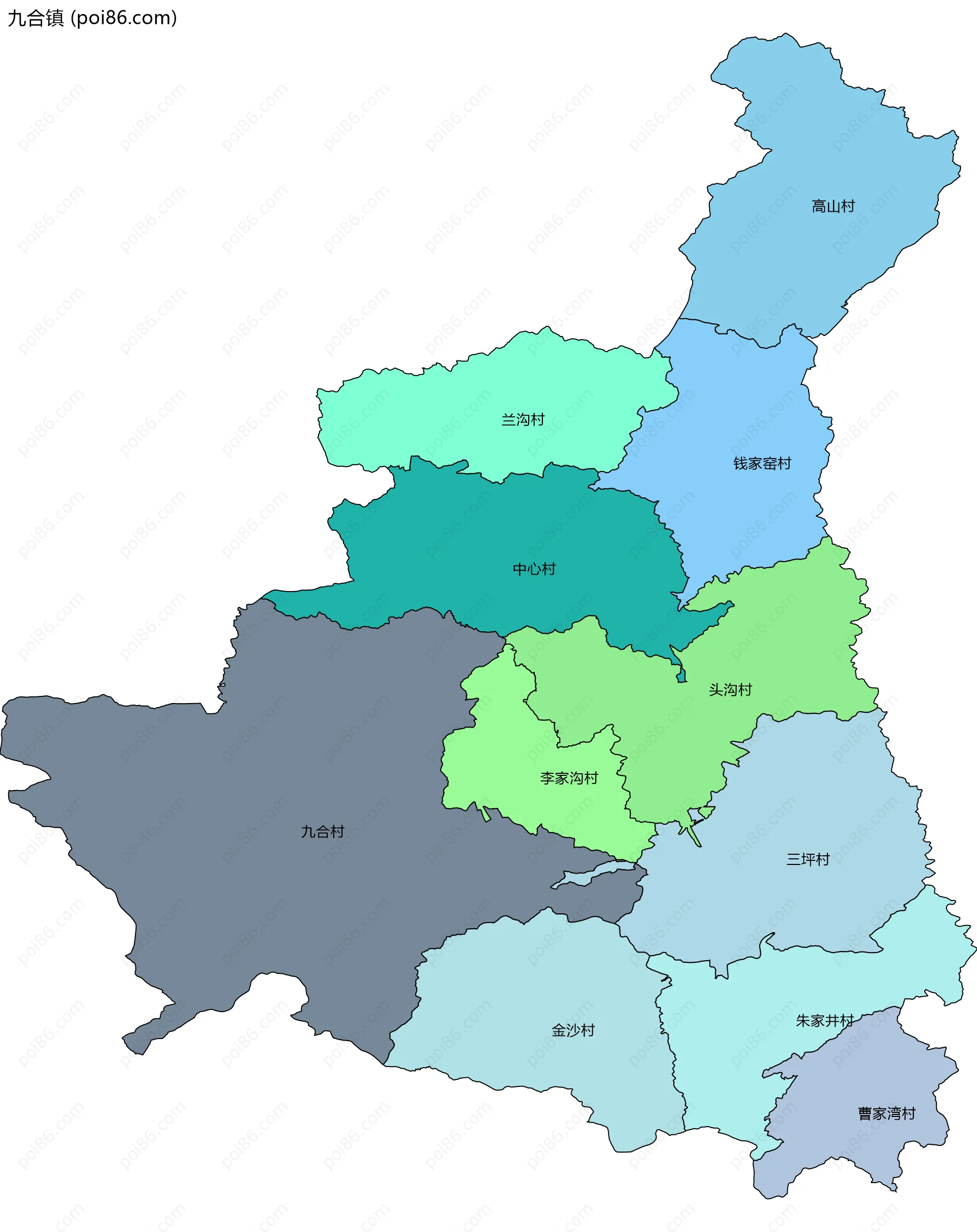九合镇边界地图(五级行政区划)