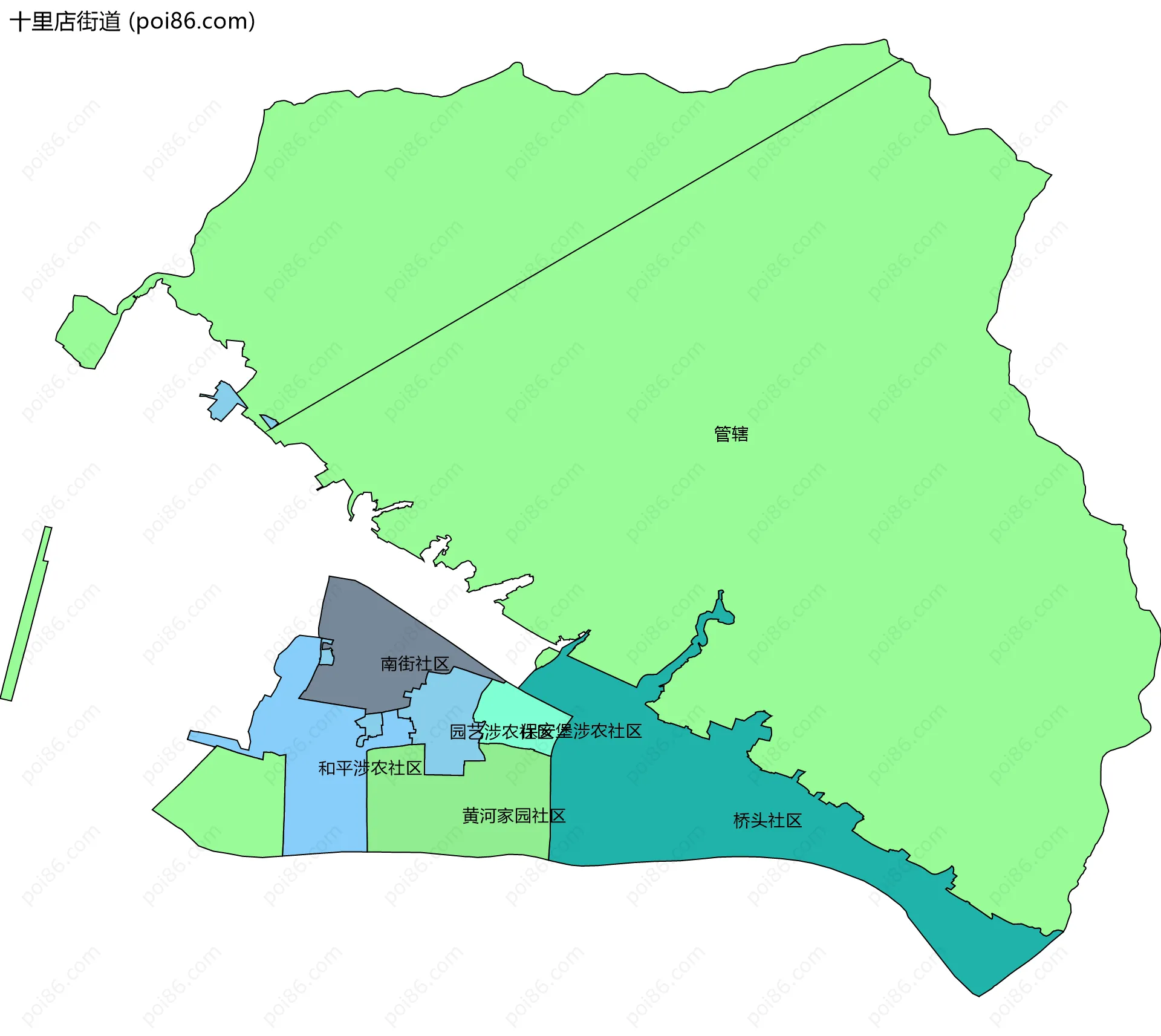 十里店街道边界地图(五级行政区划)