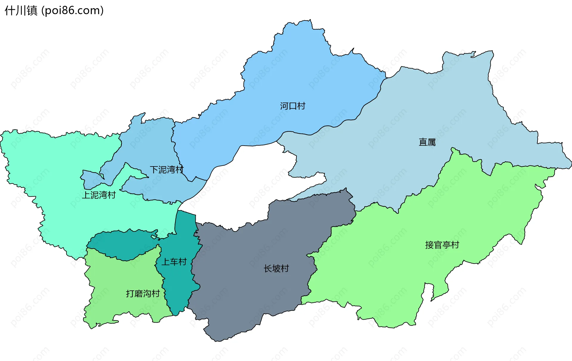 什川镇边界地图(五级行政区划)