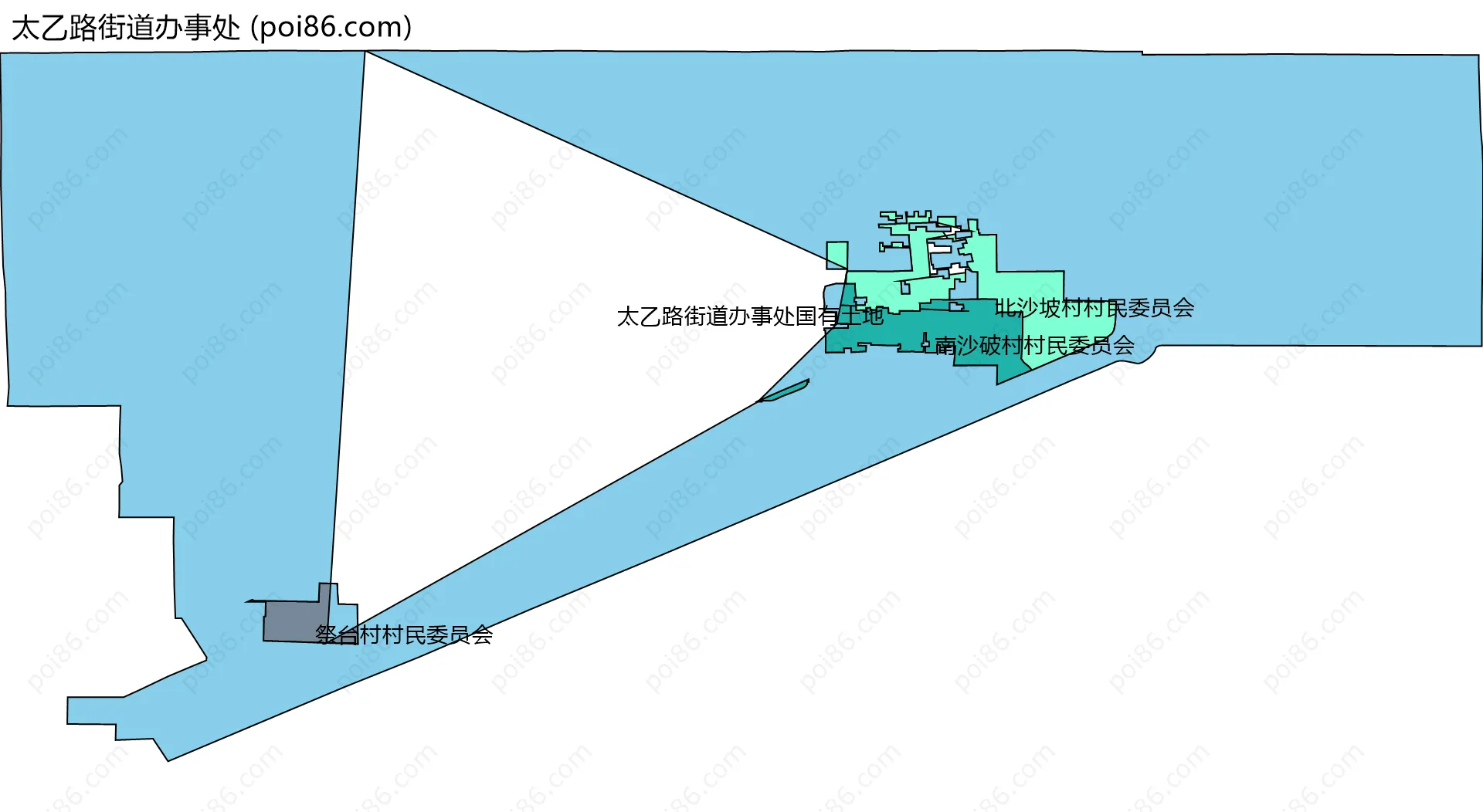 太乙路街道办事处边界地图(五级行政区划)
