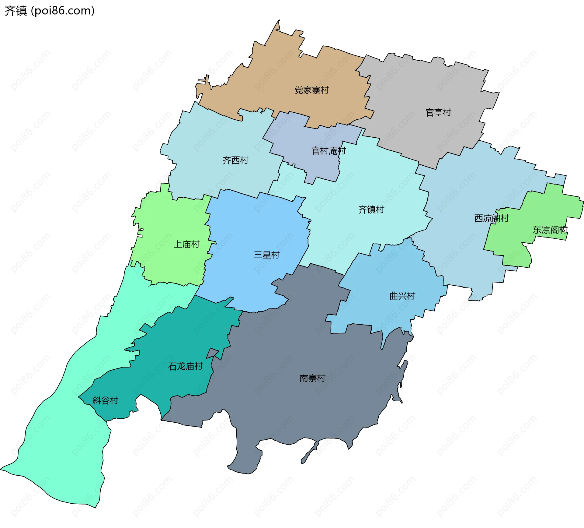 齐镇边界地图(五级行政区划)