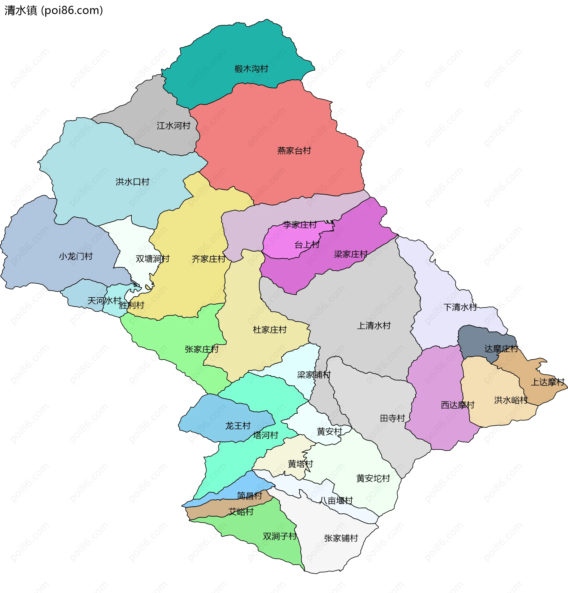 清水镇边界地图(五级行政区划)