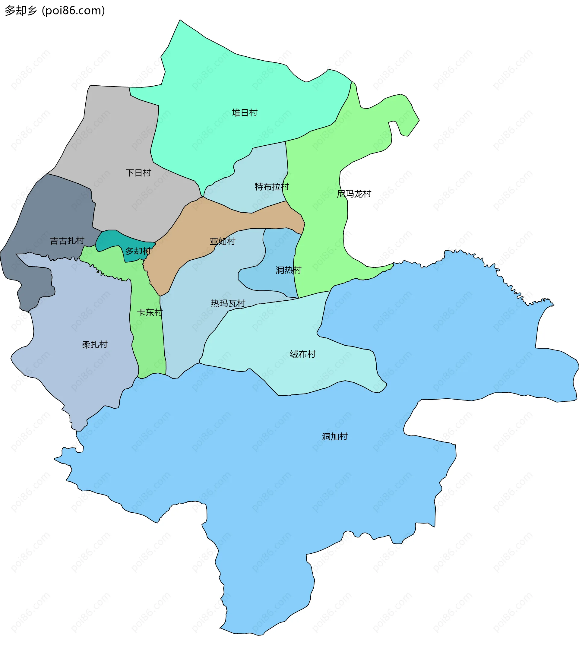 多却乡边界地图(五级行政区划)