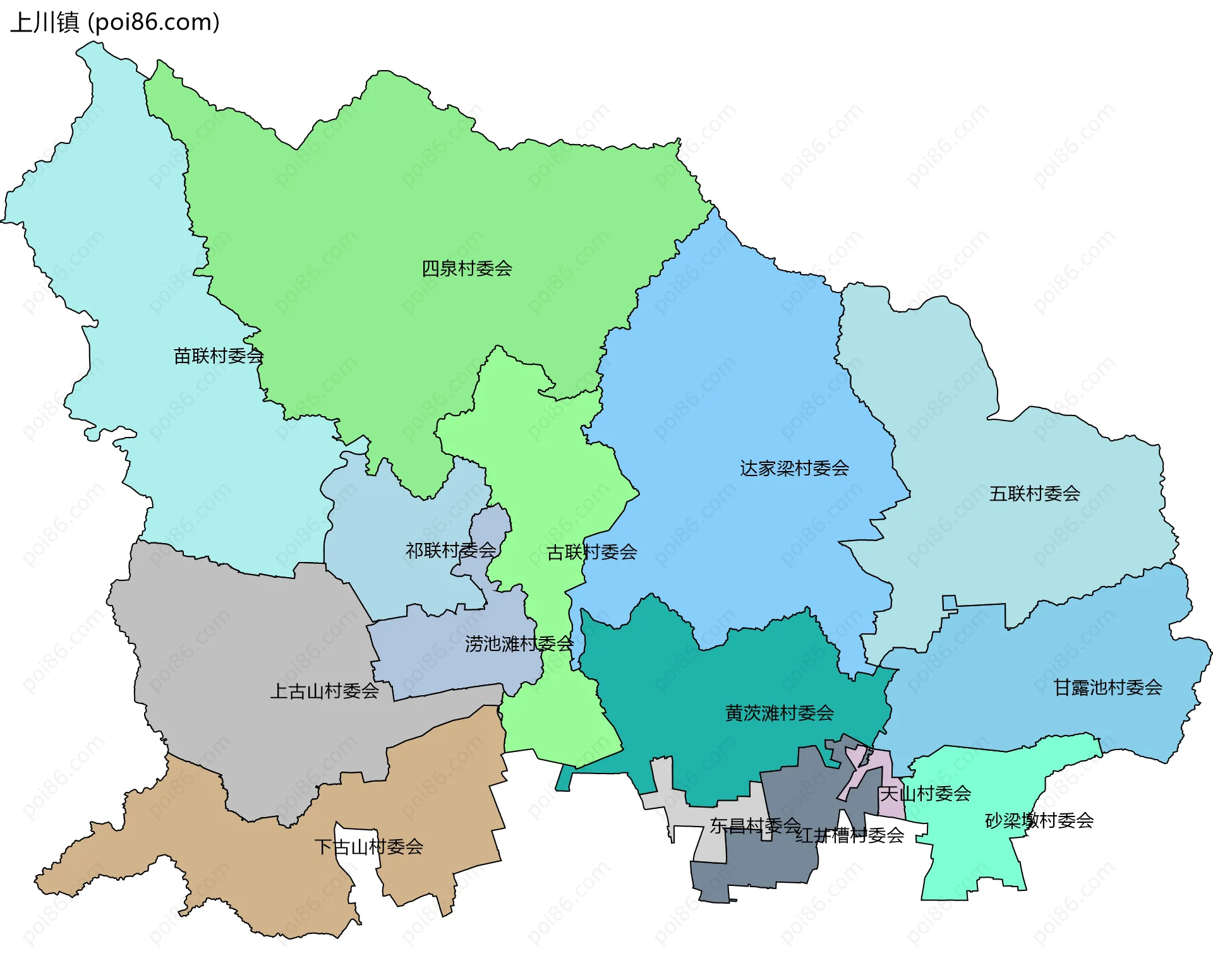 上川镇边界地图(五级行政区划)
