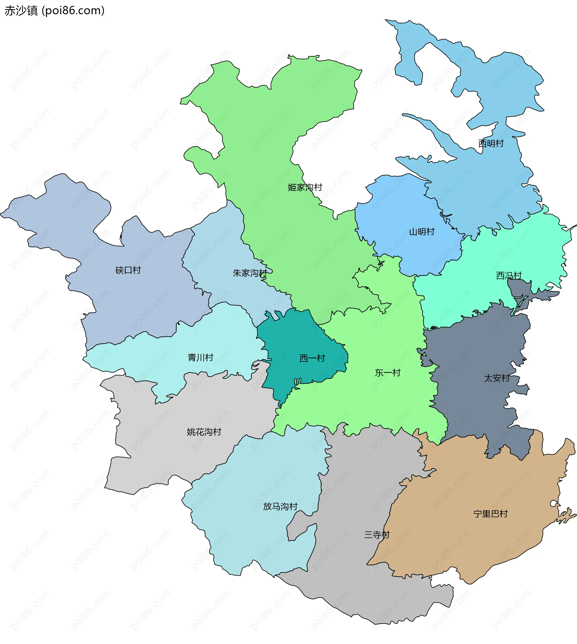 赤沙镇边界地图(五级行政区划)