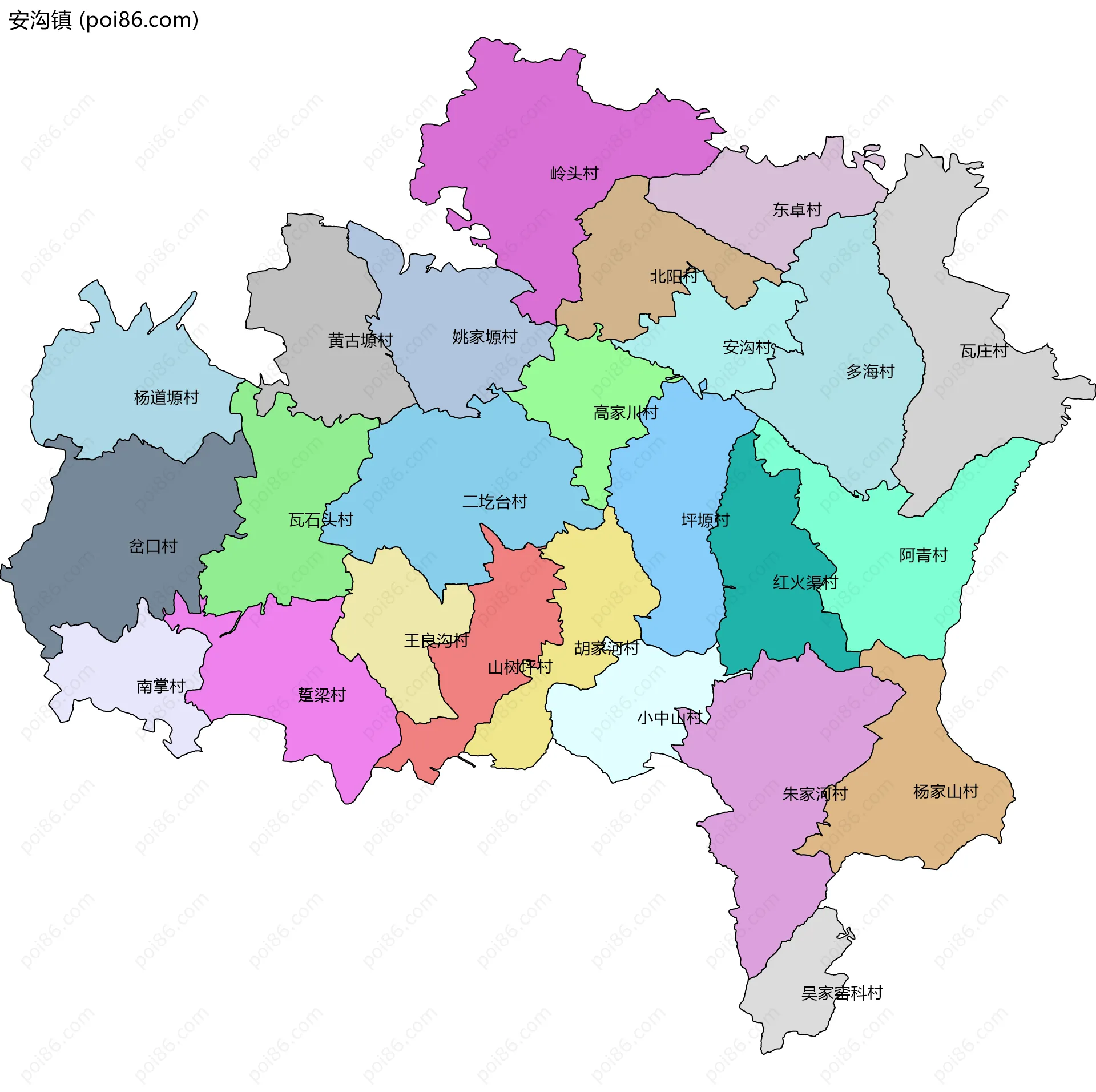 安沟镇边界地图(五级行政区划)