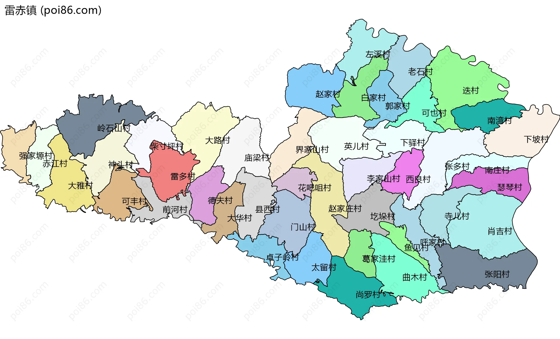 雷赤镇边界地图(五级行政区划)