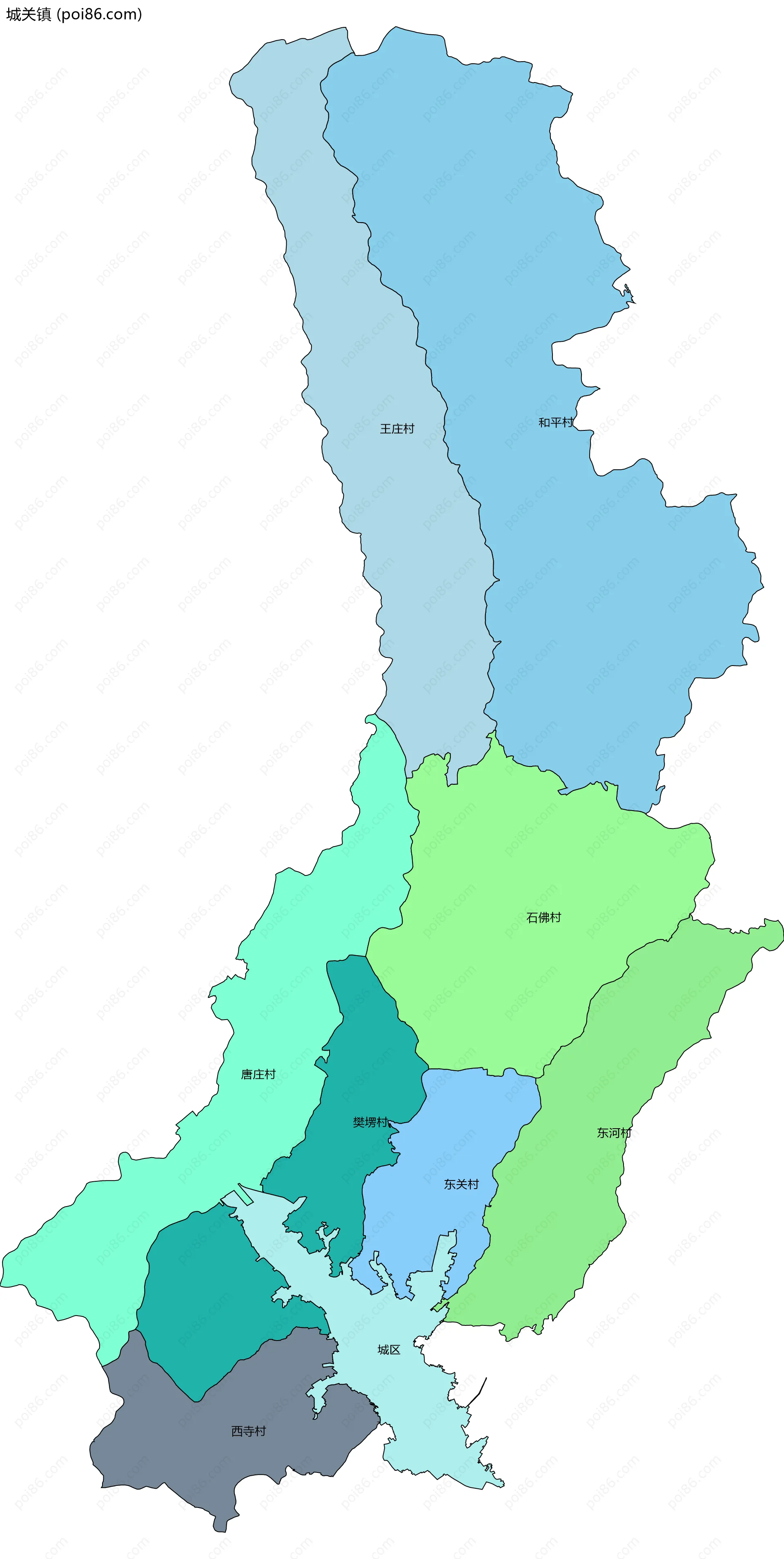 城关镇边界地图(五级行政区划)