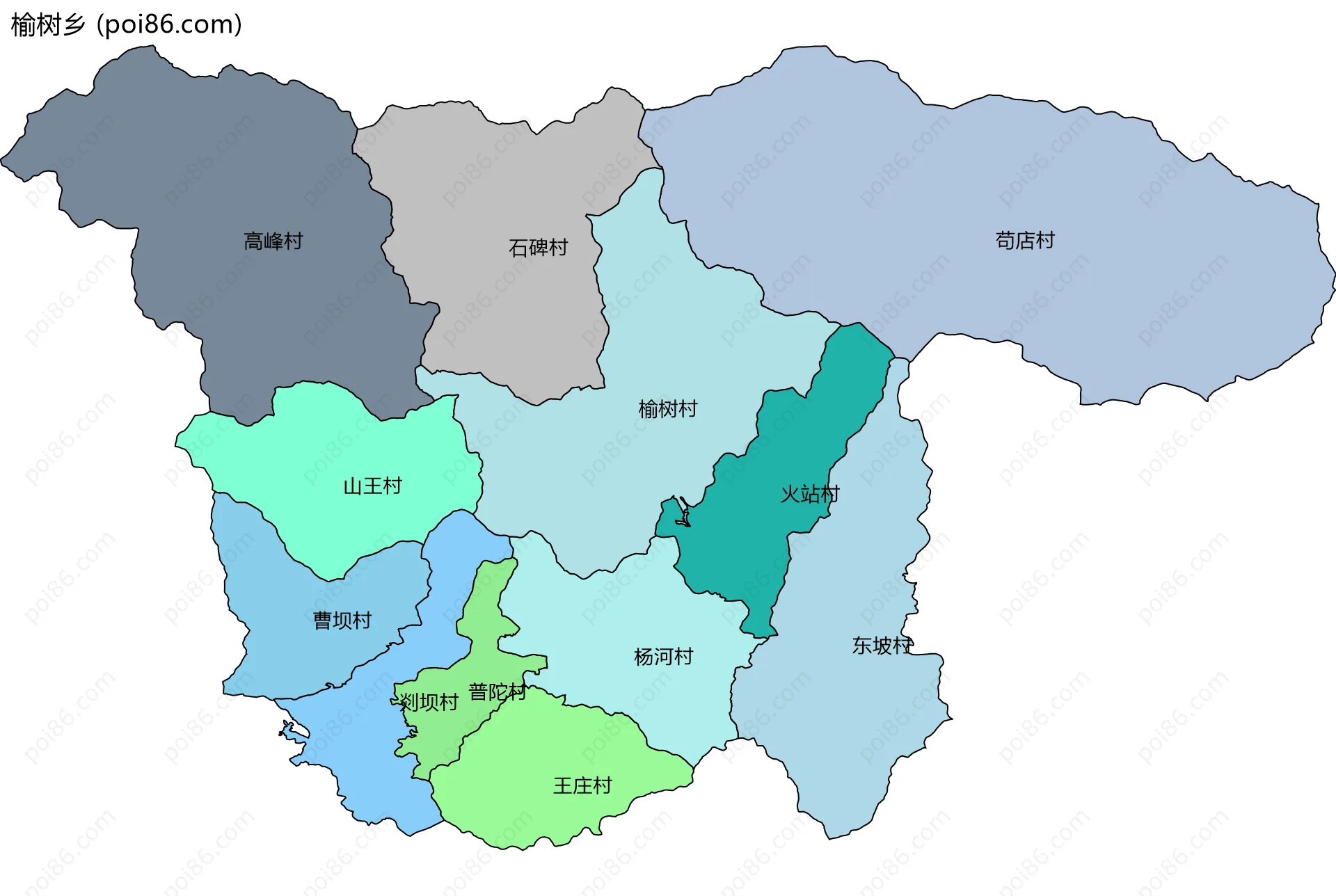 榆树乡边界地图(五级行政区划)