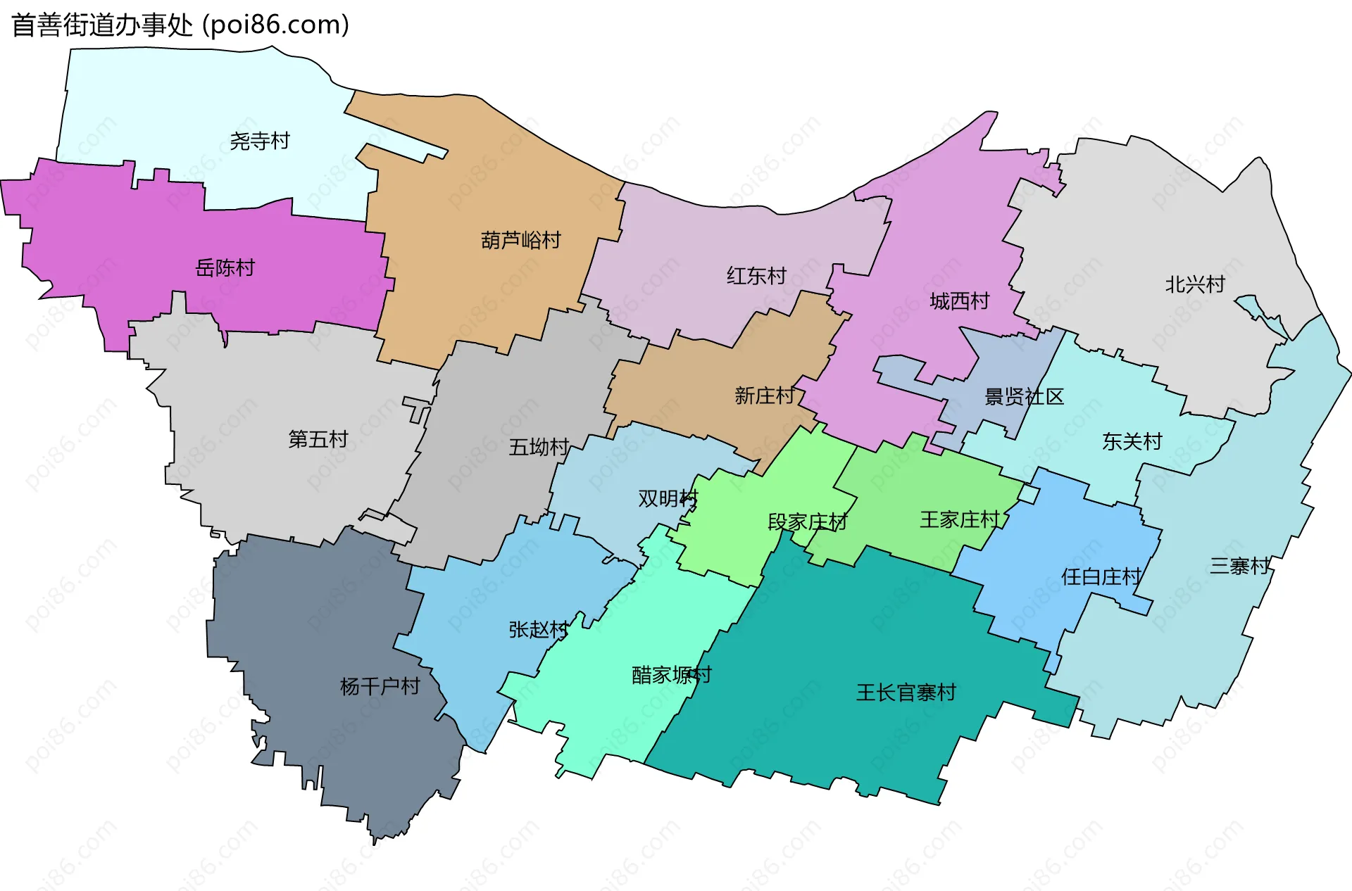 首善街道办事处边界地图(五级行政区划)