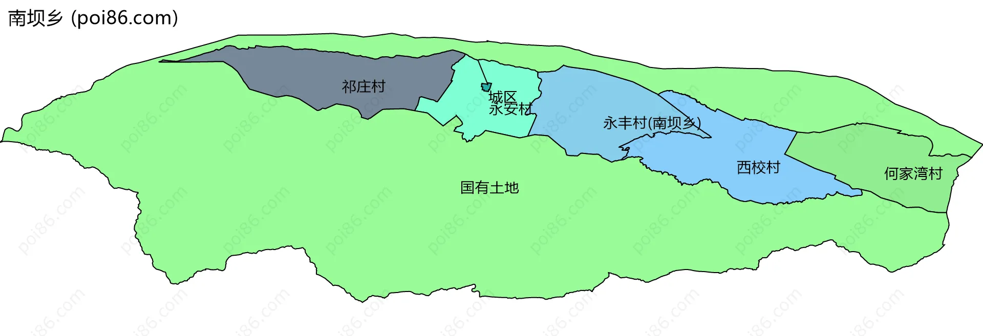 南坝乡边界地图(五级行政区划)