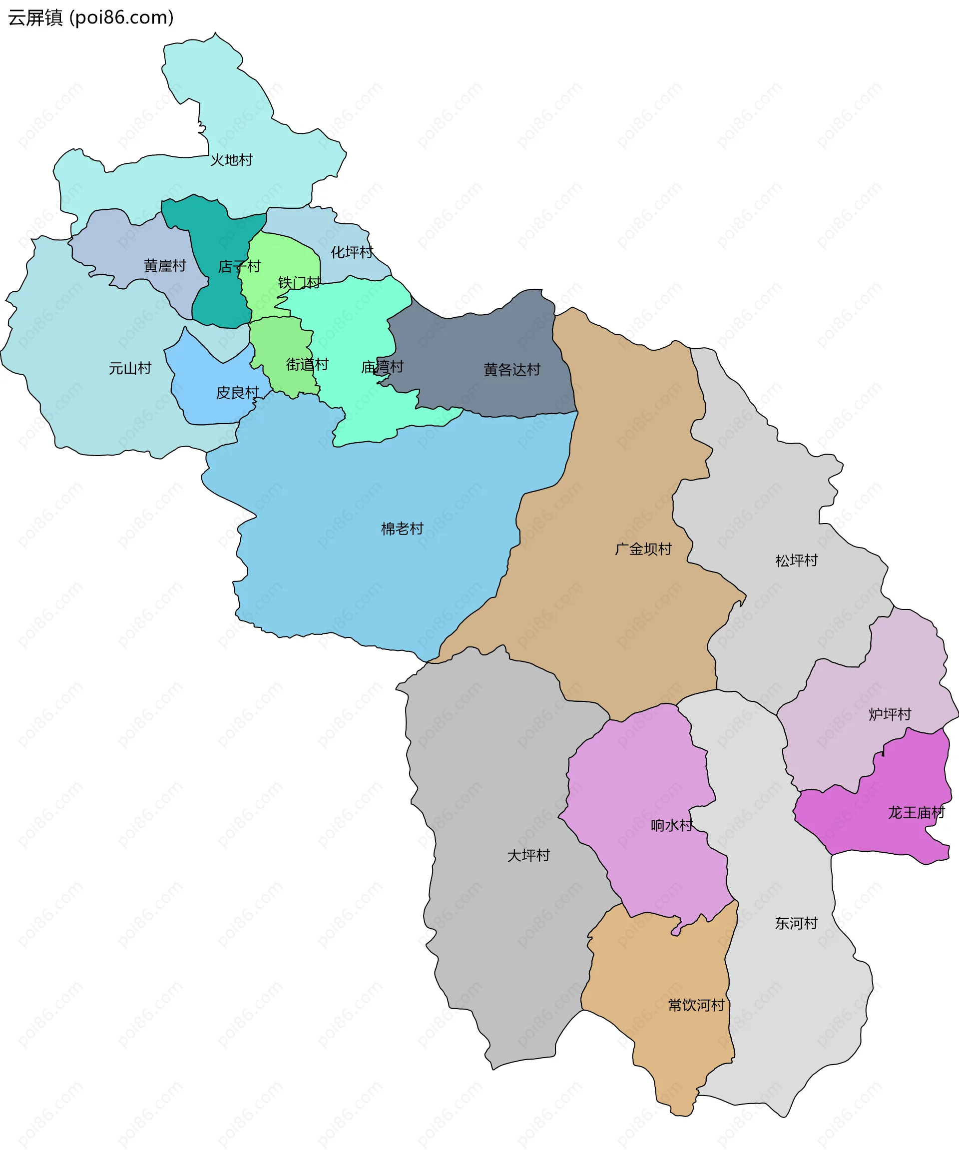 云屏镇边界地图(五级行政区划)