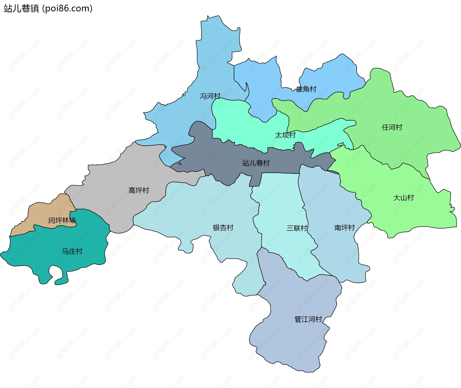 站儿巷镇边界地图(五级行政区划)