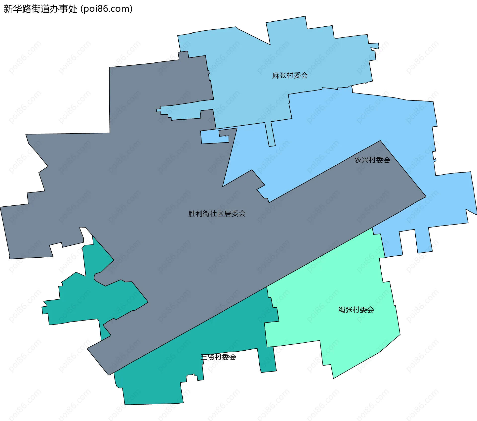 新华路街道办事处边界地图(五级行政区划)