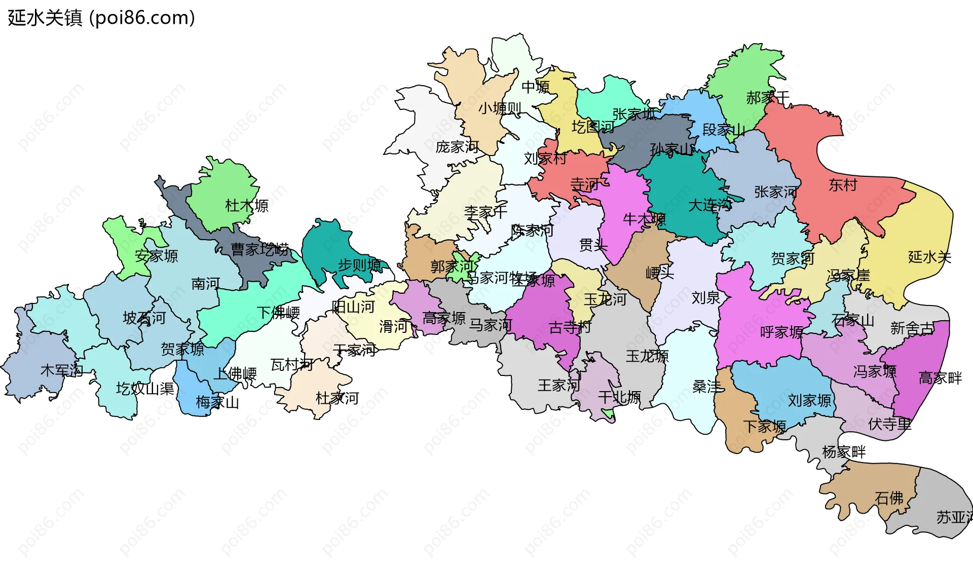 延水关镇边界地图(五级行政区划)