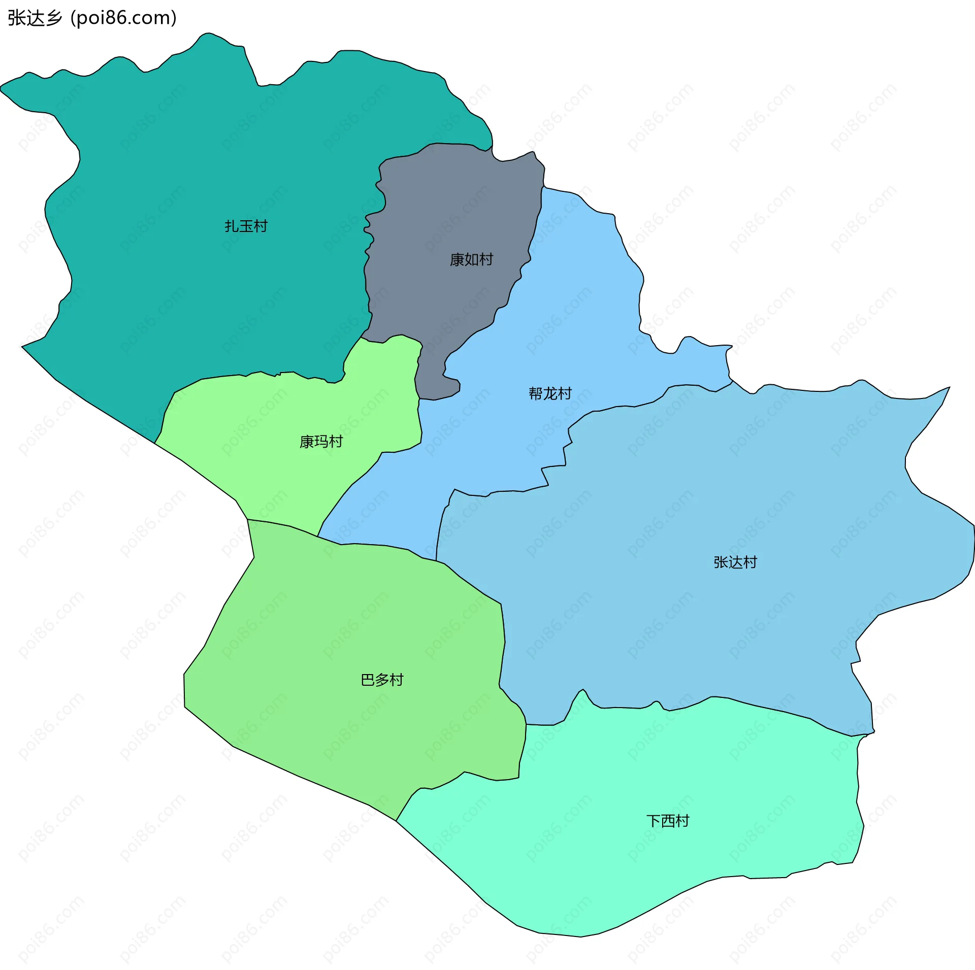 张达乡边界地图(五级行政区划)