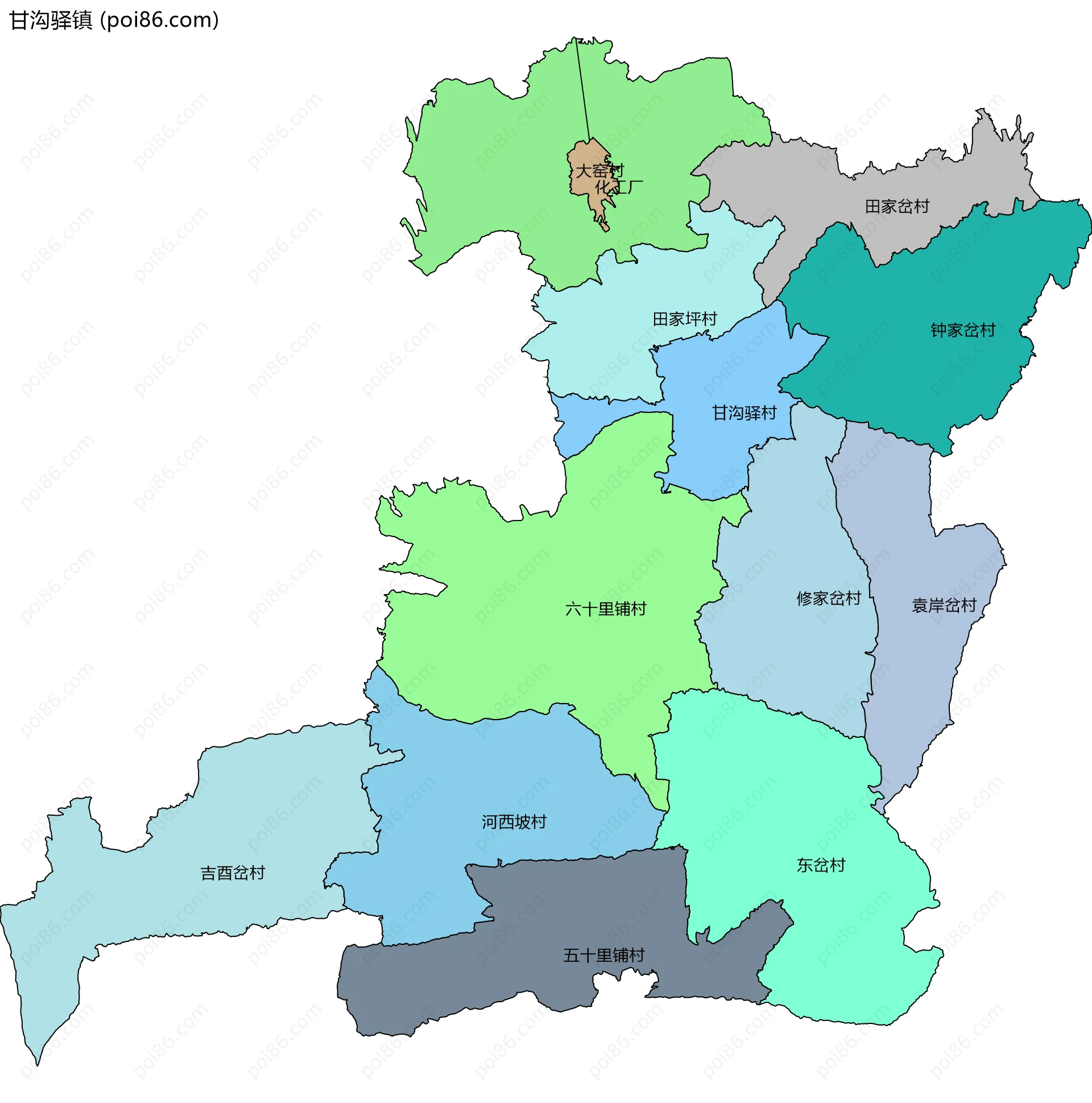 甘沟驿镇边界地图(五级行政区划)