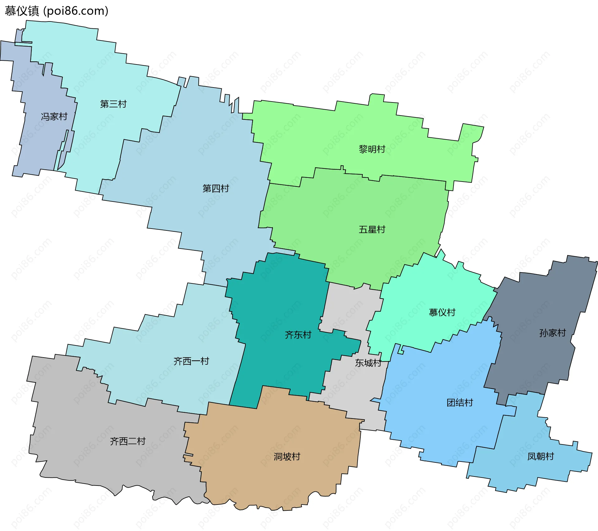 慕仪镇边界地图(五级行政区划)