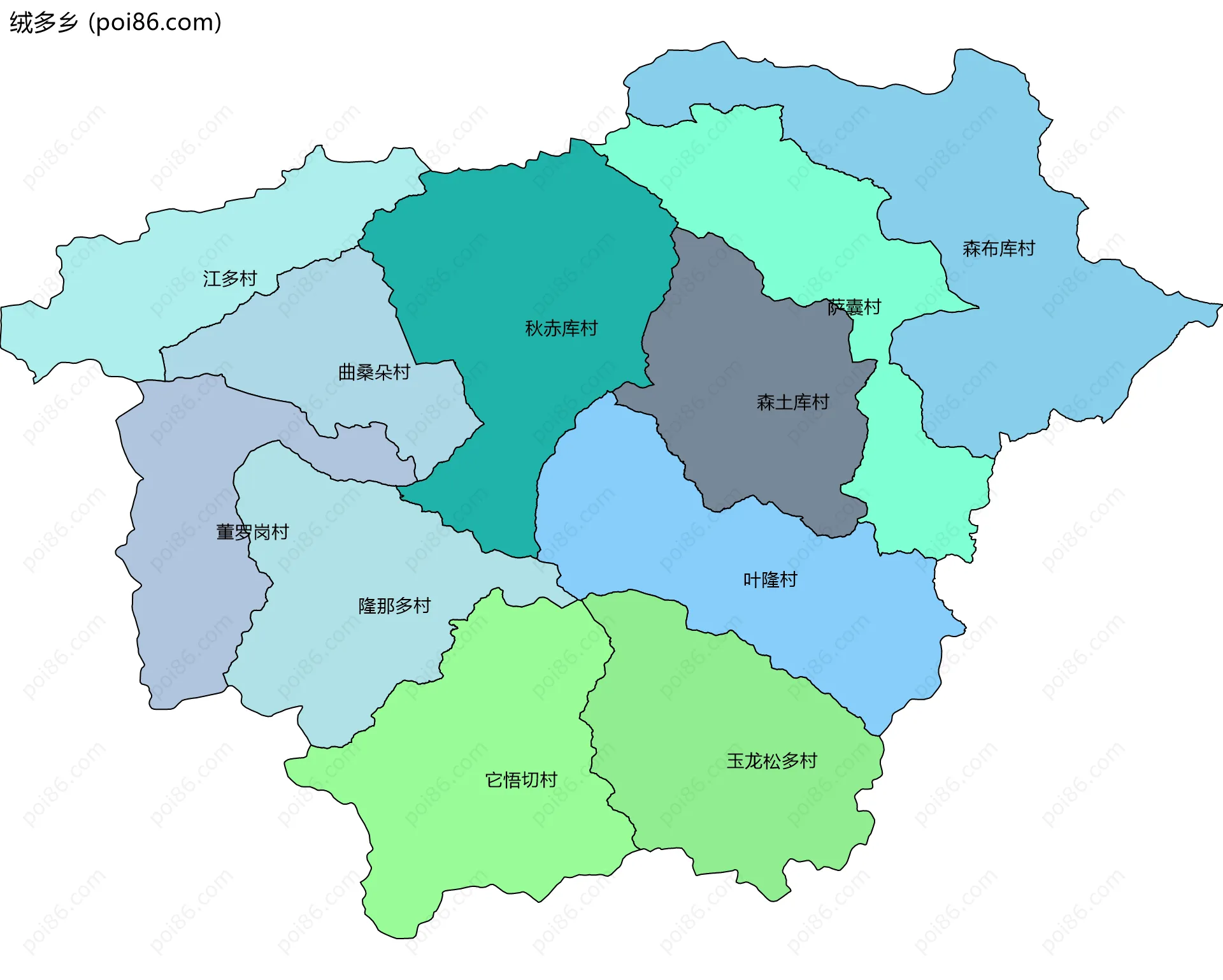 绒多乡边界地图(五级行政区划)