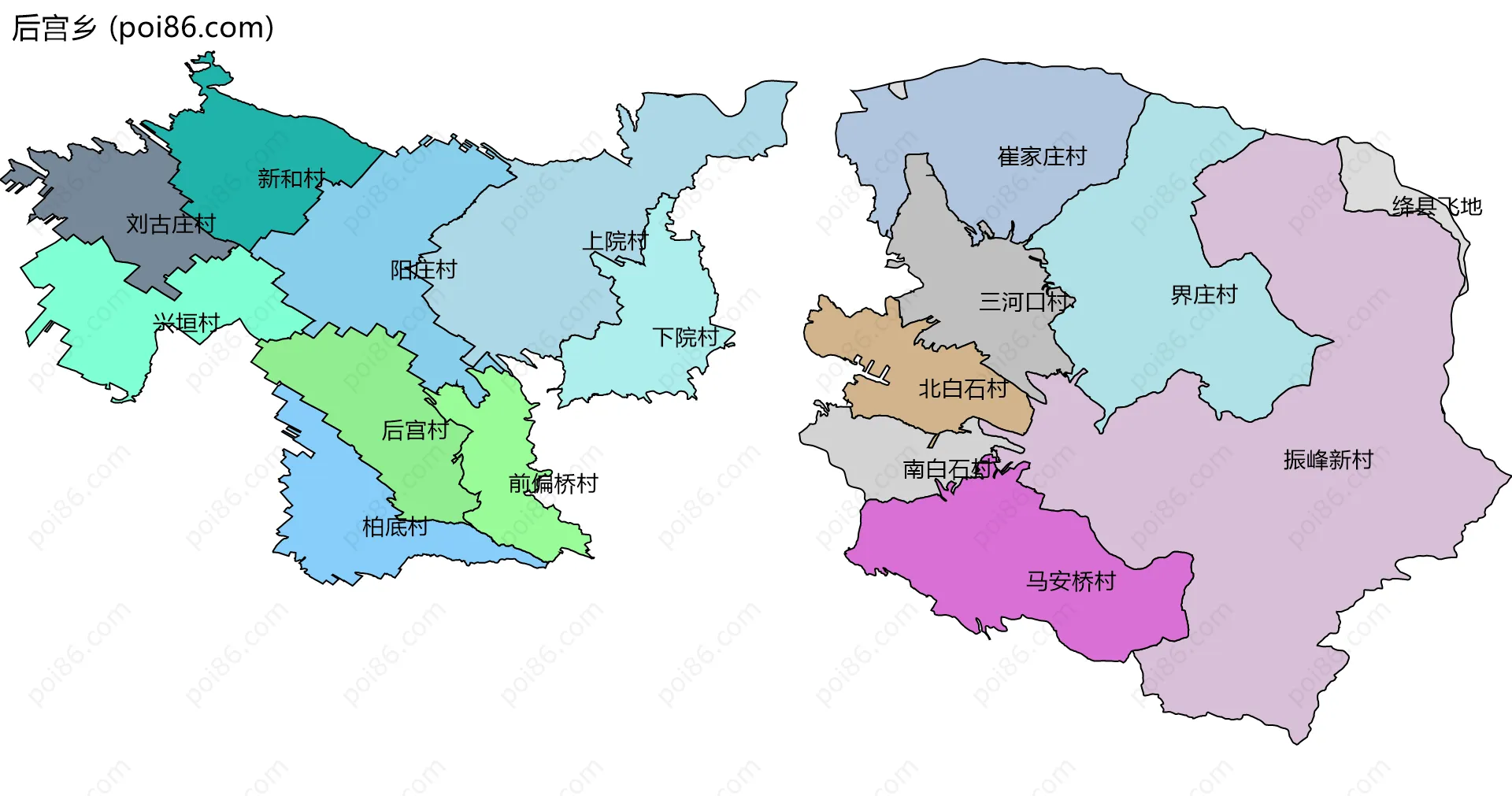 后宫乡边界地图(五级行政区划)