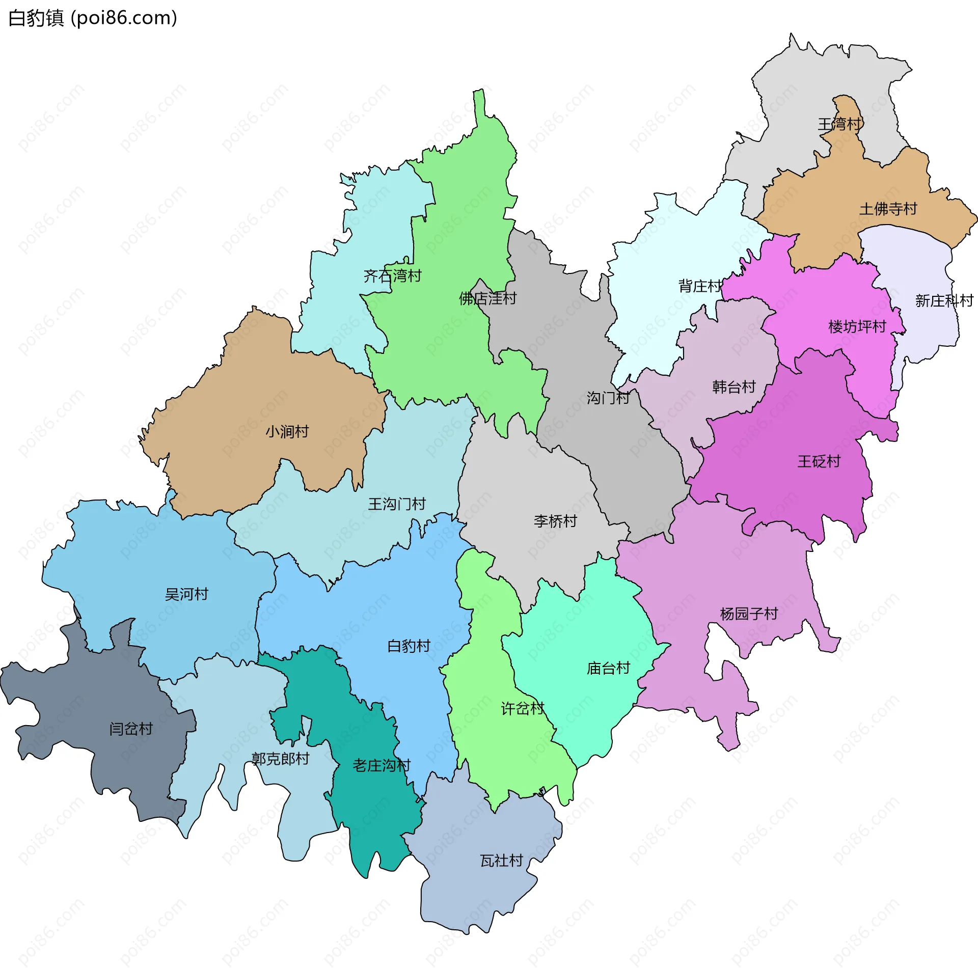 白豹镇边界地图(五级行政区划)