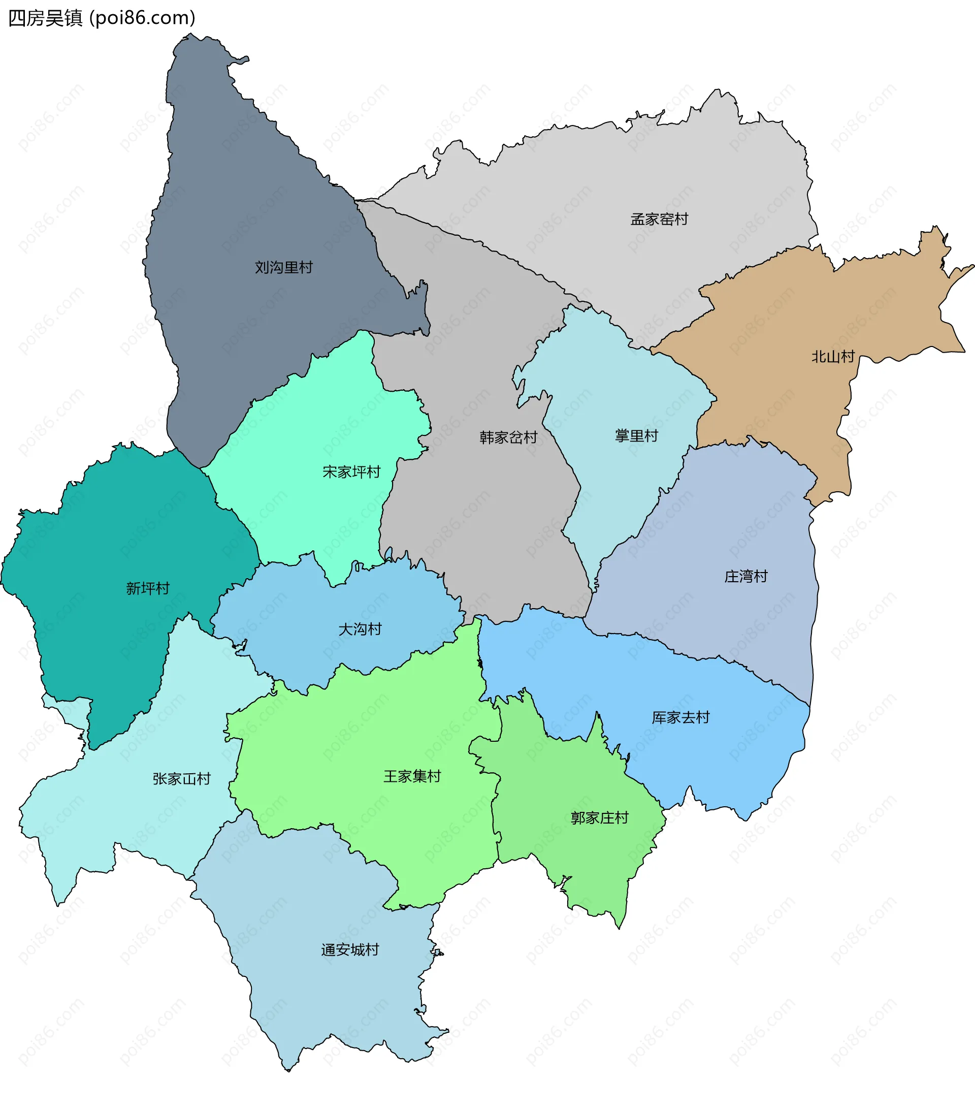 四房吴镇边界地图(五级行政区划)