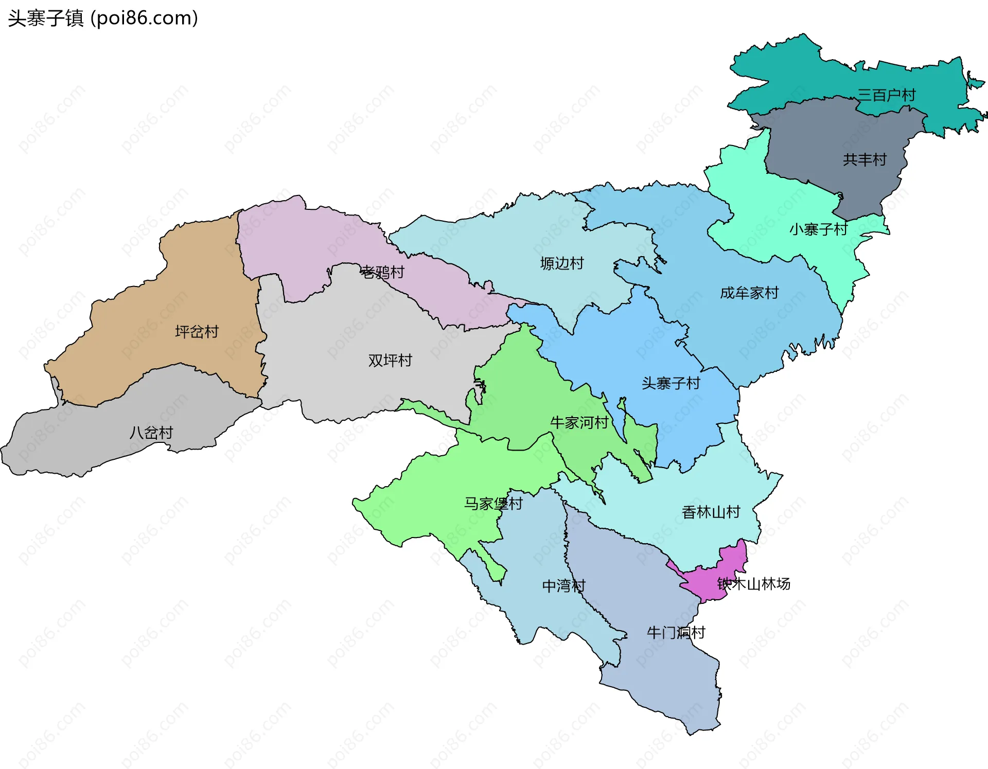 头寨子镇边界地图(五级行政区划)