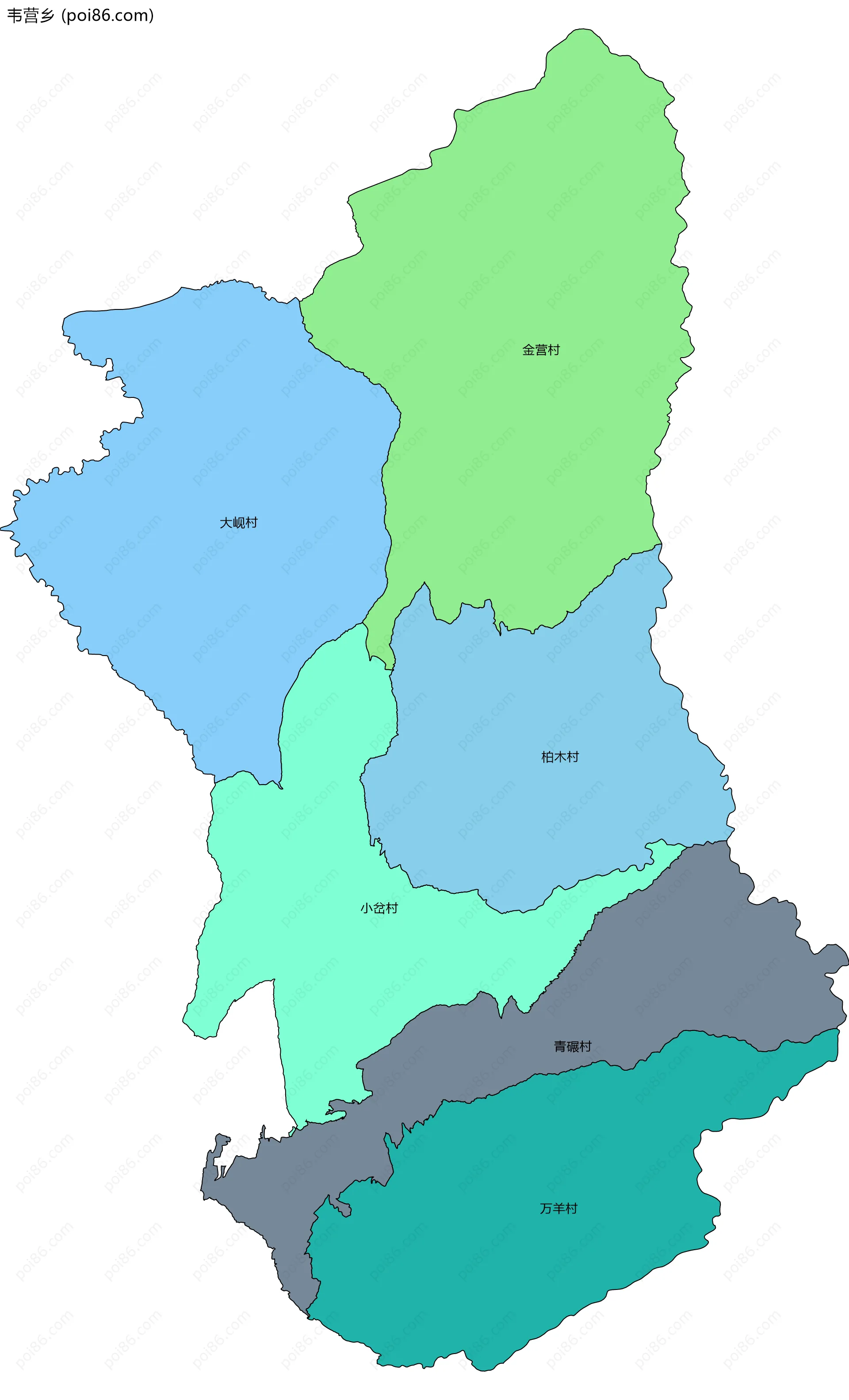 韦营乡边界地图(五级行政区划)