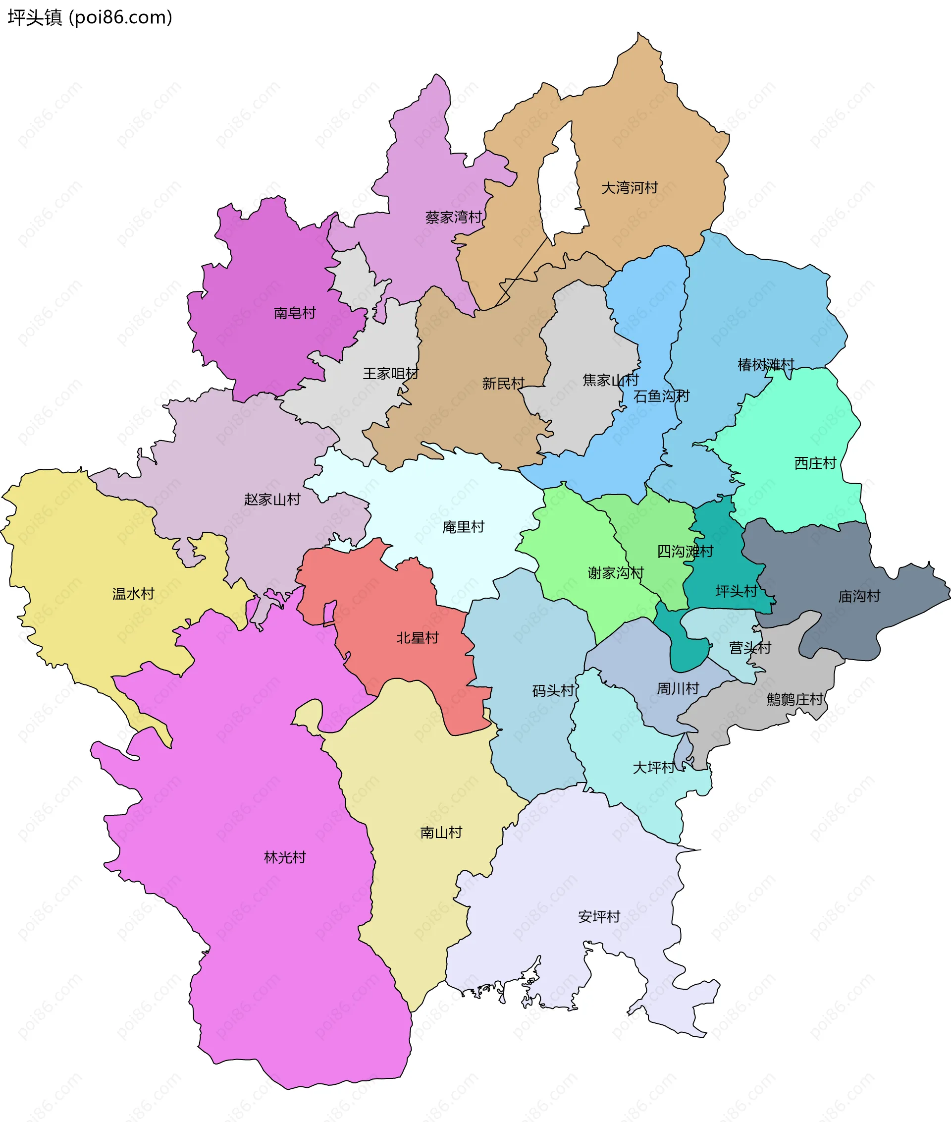 坪头镇边界地图(五级行政区划)