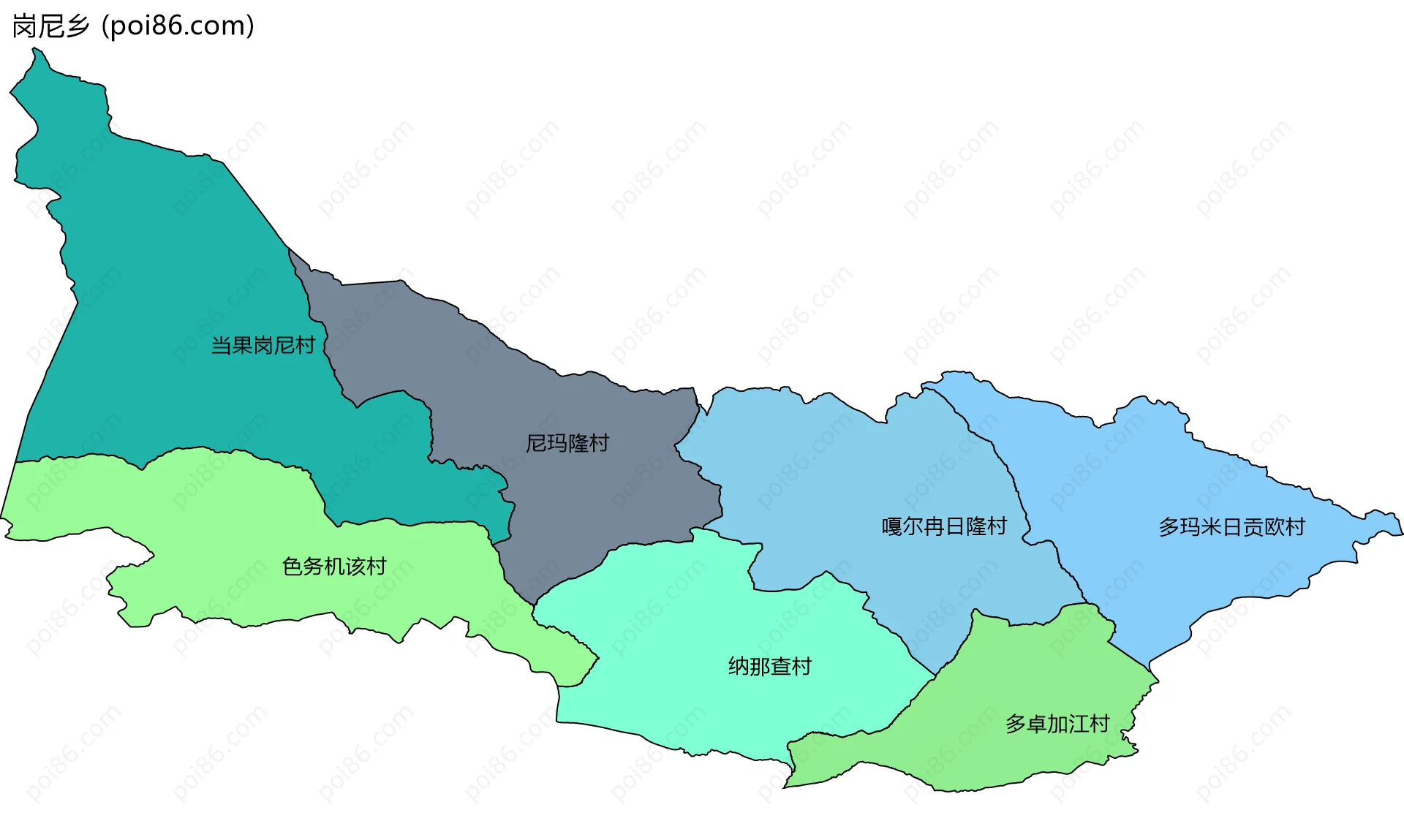 岗尼乡边界地图(五级行政区划)