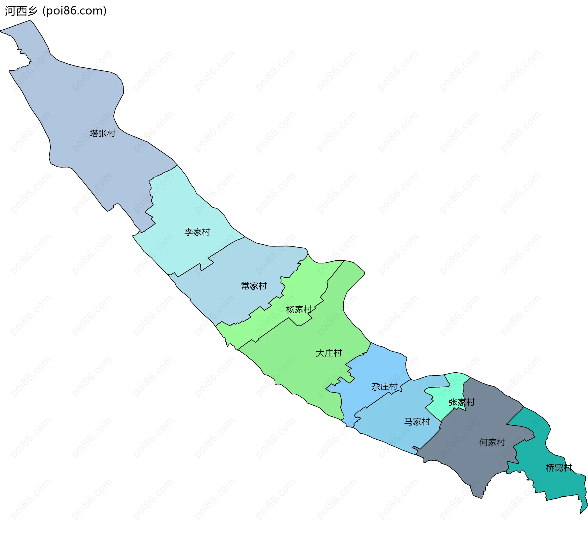 河西乡边界地图(五级行政区划)