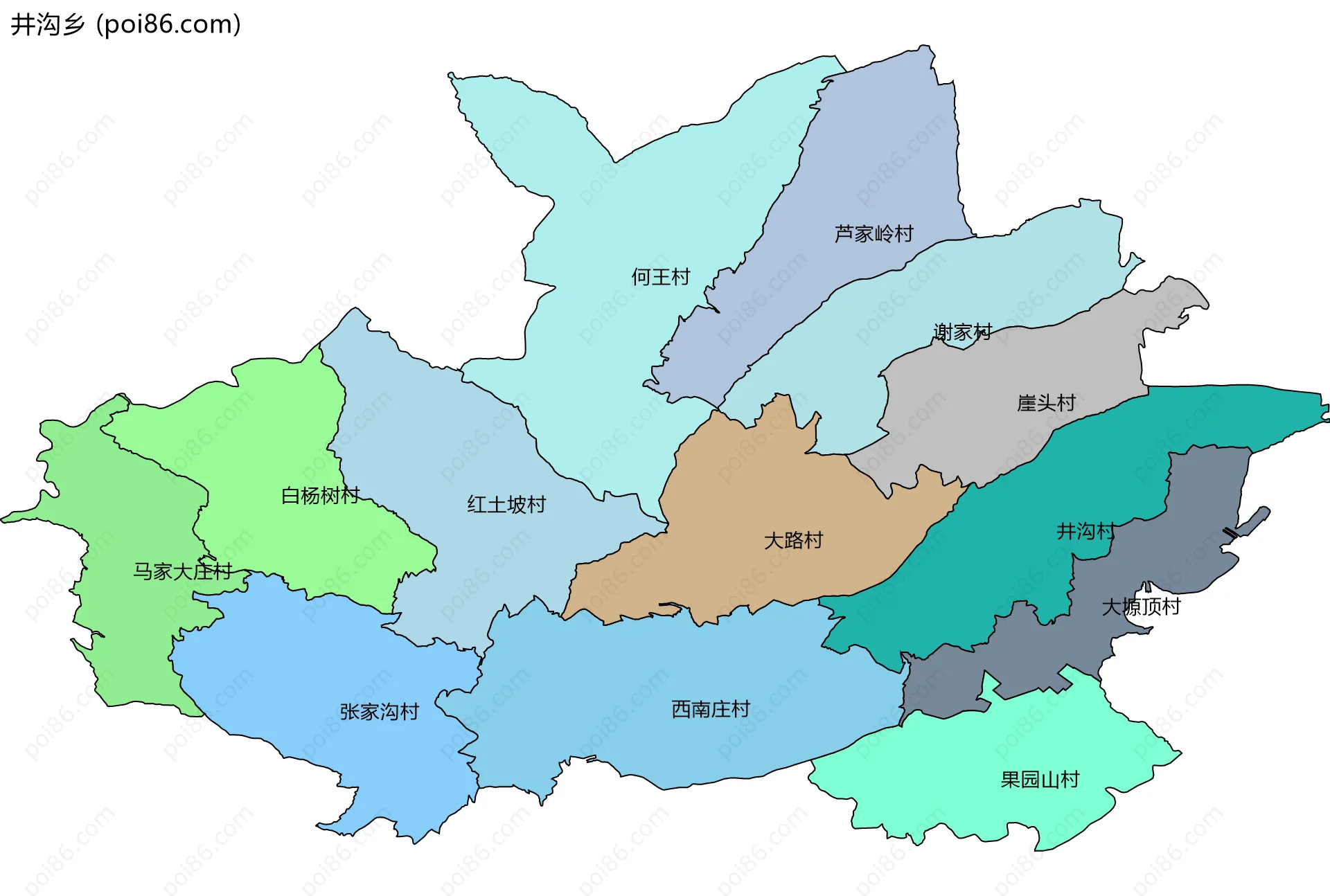 井沟乡边界地图(五级行政区划)