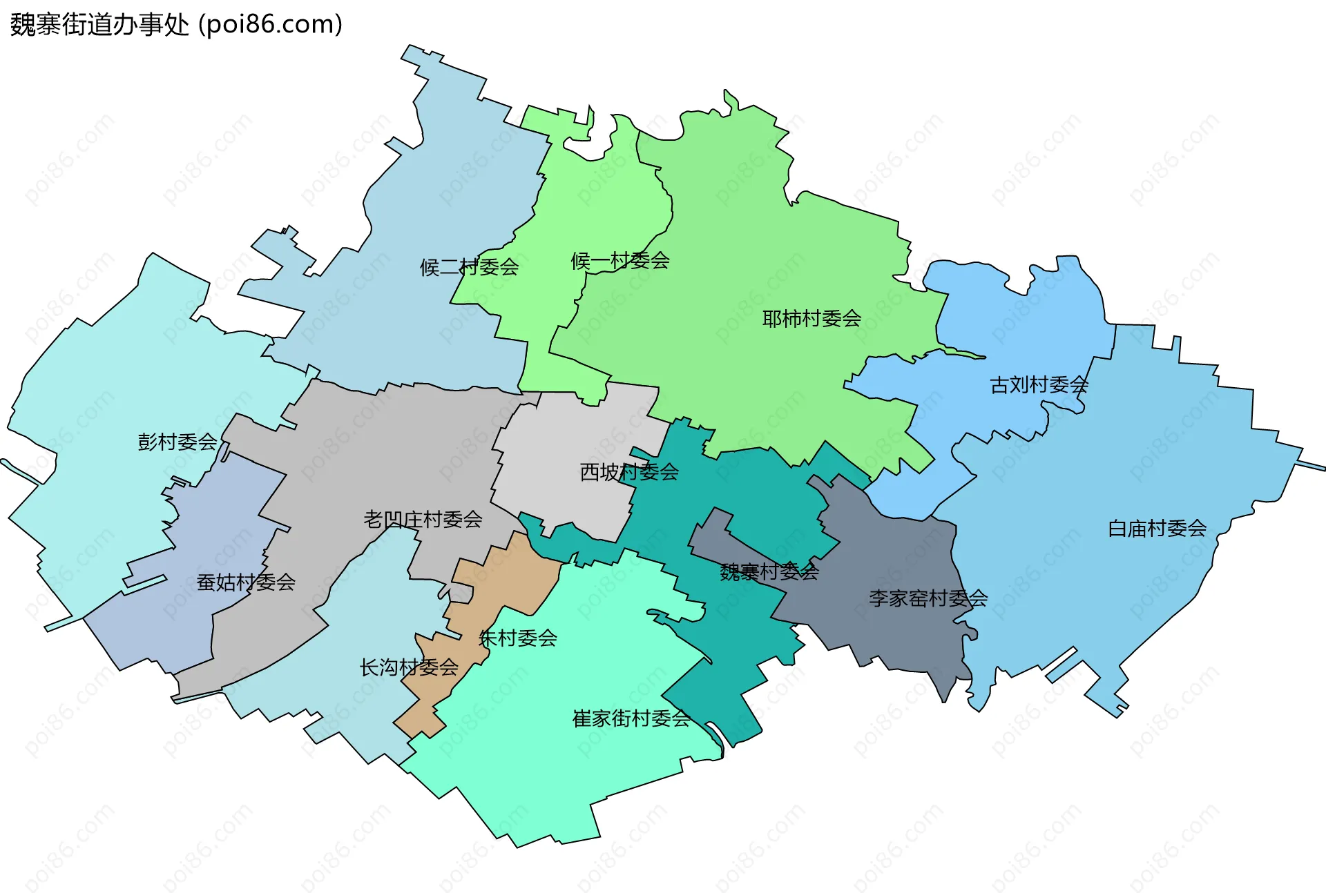 魏寨街道办事处边界地图(五级行政区划)