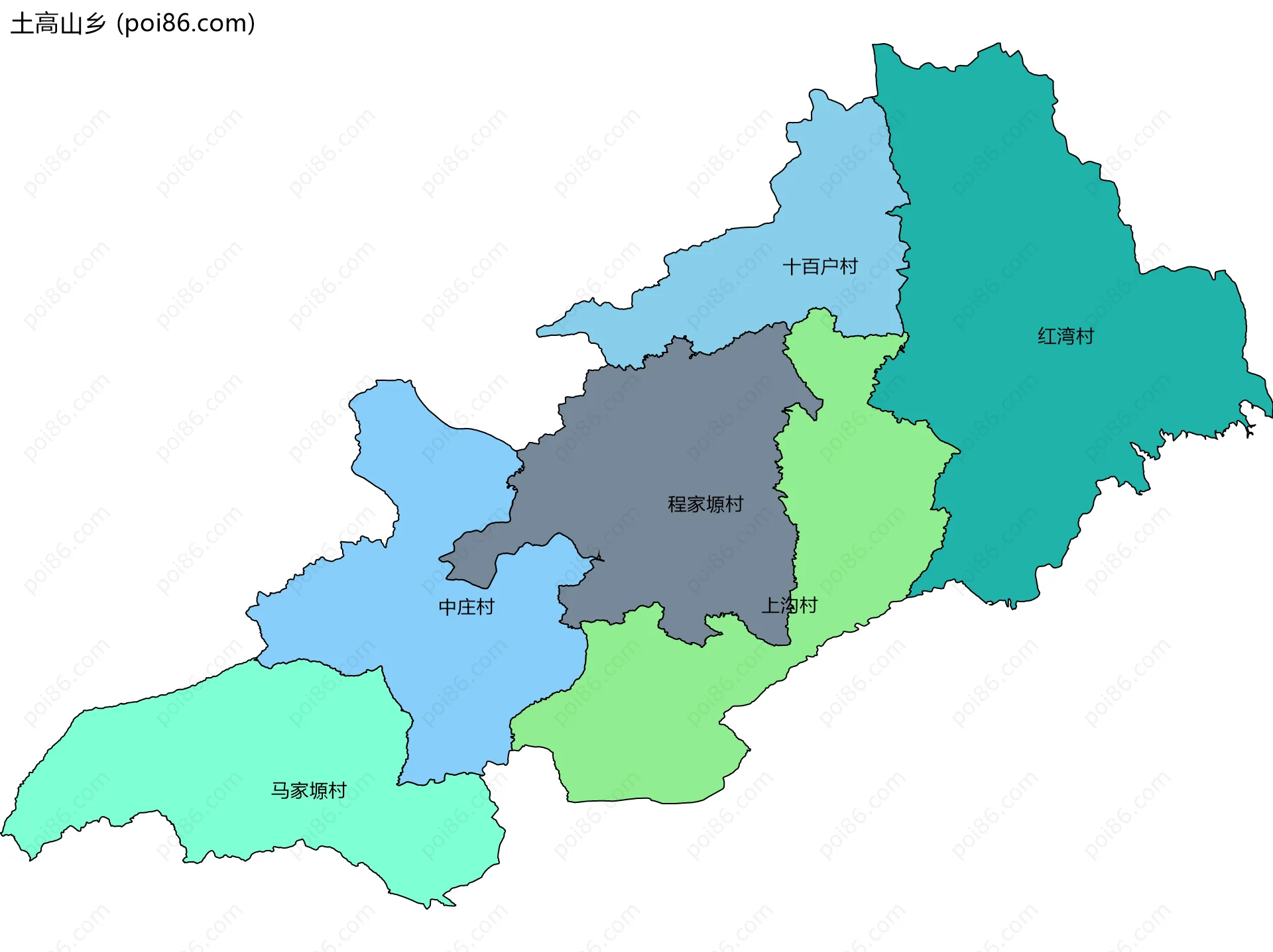 土高山乡边界地图(五级行政区划)