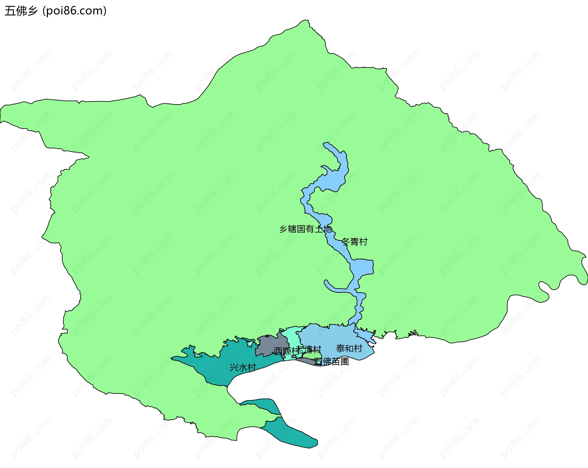 五佛乡边界地图(五级行政区划)