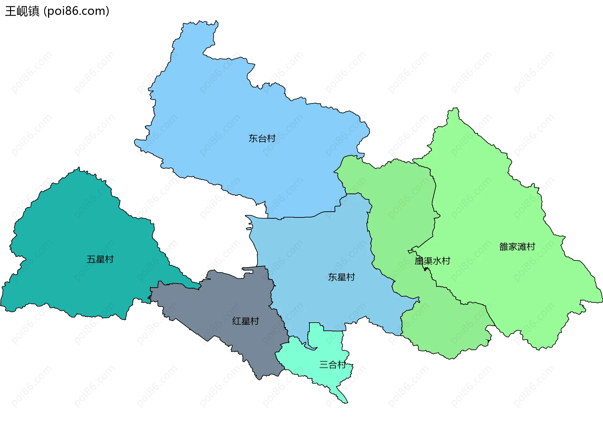 王岘镇边界地图(五级行政区划)