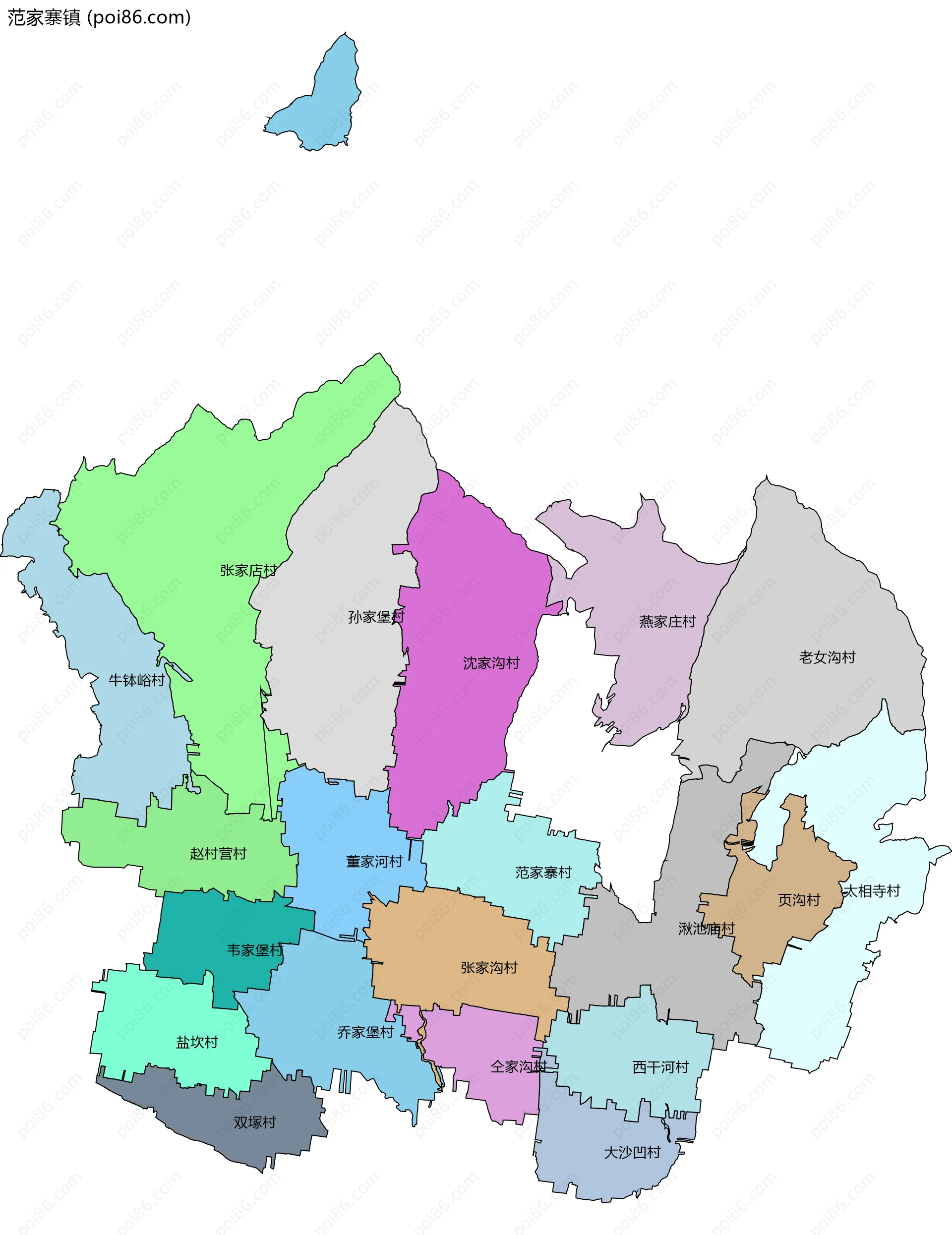 范家寨镇边界地图(五级行政区划)