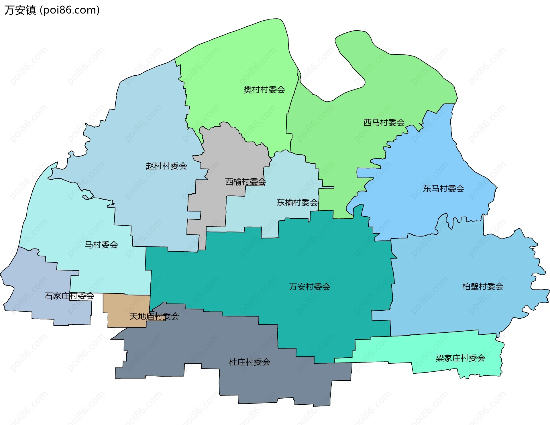 万安镇边界地图(五级行政区划)