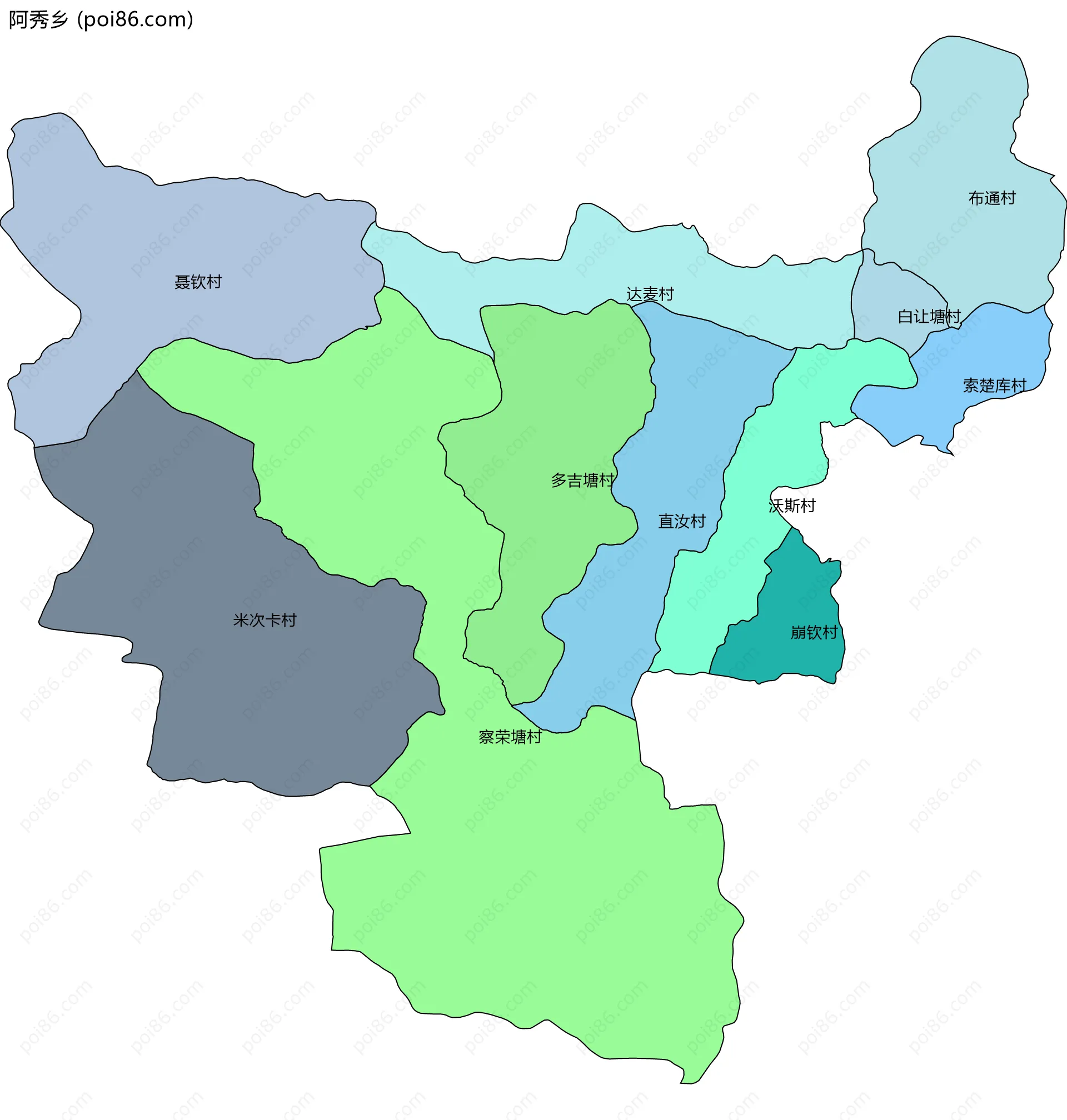阿秀乡边界地图(五级行政区划)